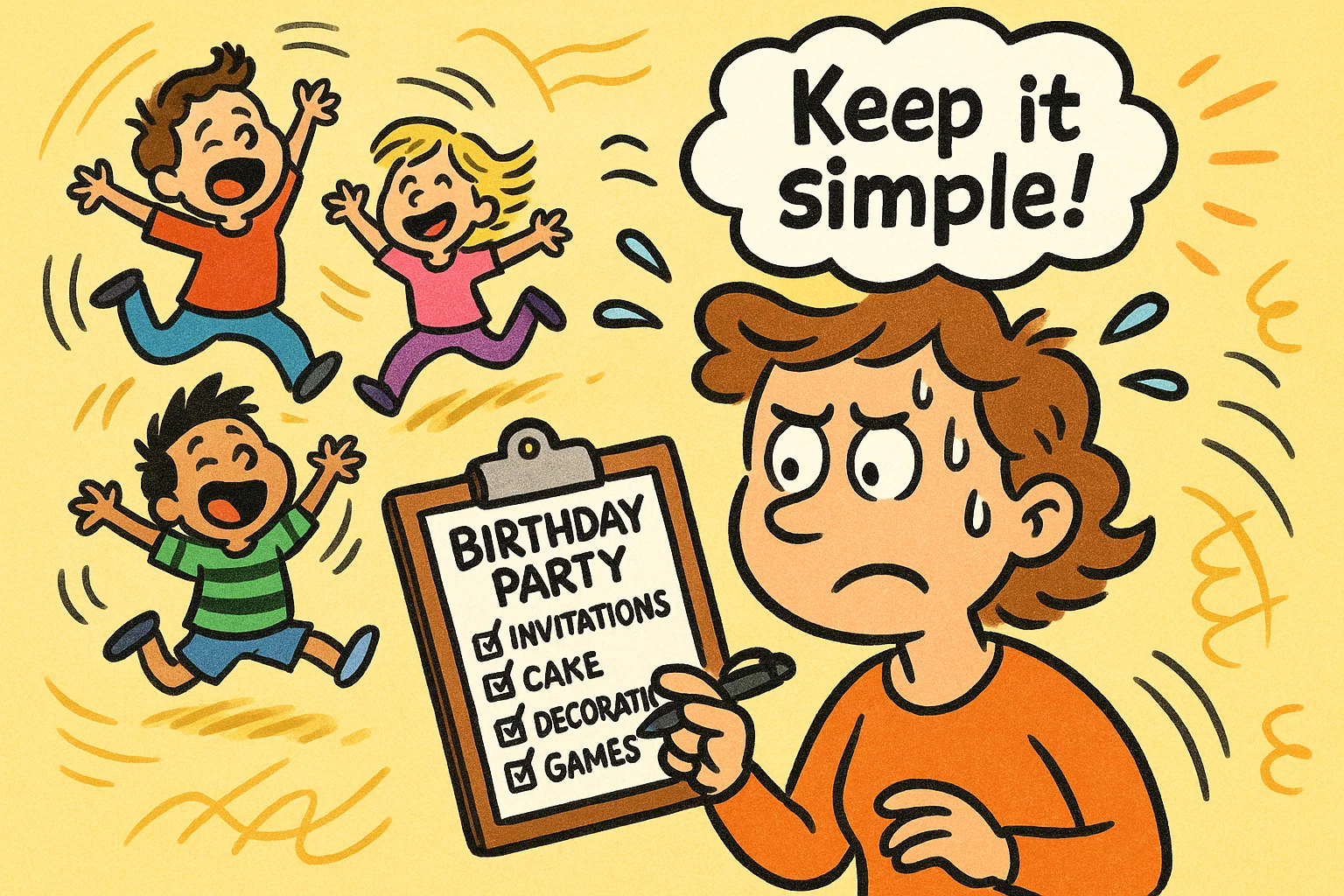 Parent planning birthday party with checklist Parent planning birthday party with checklist