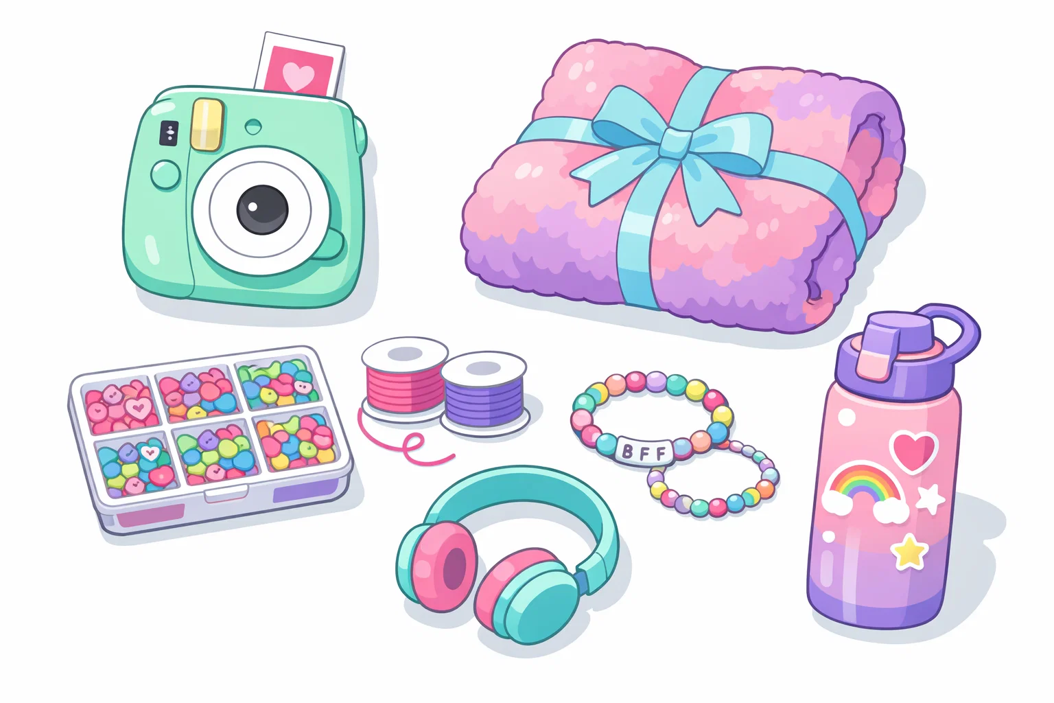 Top gifts for tweens at a glance with camera, bracelet kit, and headphones.