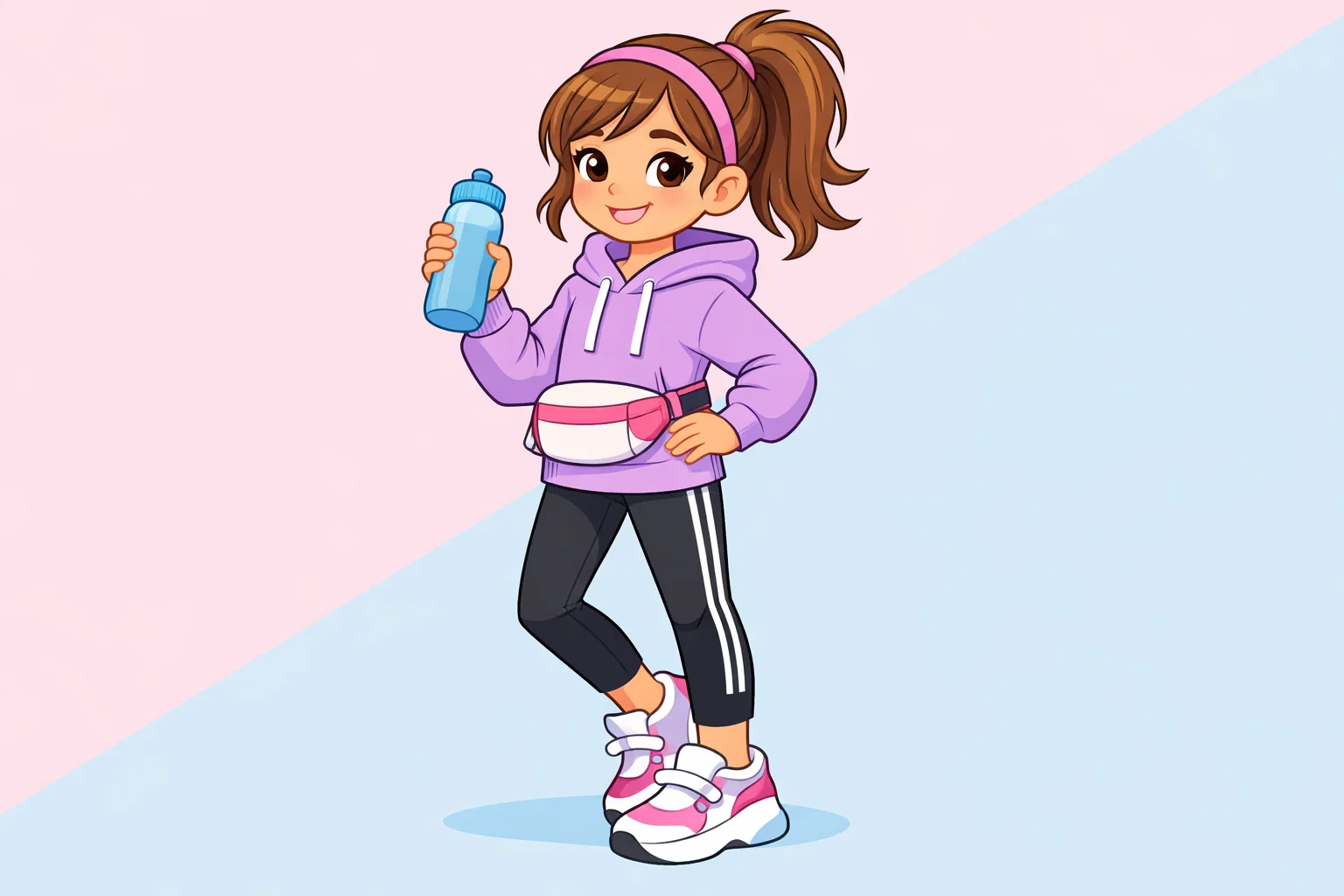 Trendy fashion and Lululemon merch for tweens with sporty outfit and accessories.