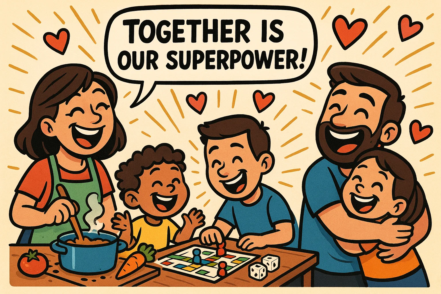 Cartoon showing ways to strengthen family bonds with joy and unity. Cartoon showing ways to strengthen family bonds with joy and unity.