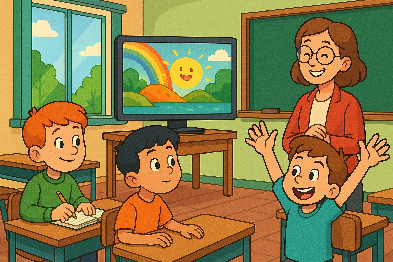 Classroom students with different learning styles engaged by video lessons. Classroom students with different learning styles engaged by video lessons.