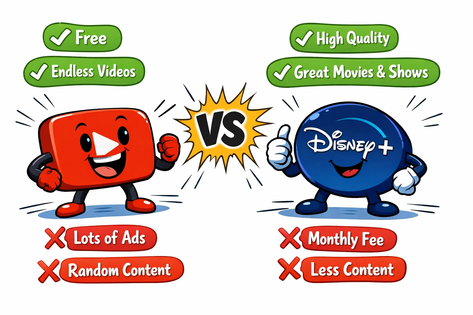 YouTube vs Disney Plus pros and cons for streaming, pricing, and usability.
