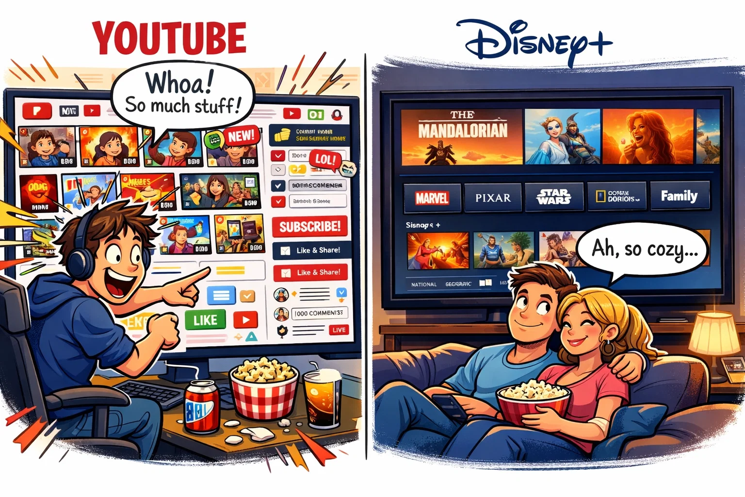 YouTube vs Disney Plus user experience and interface comparison.
