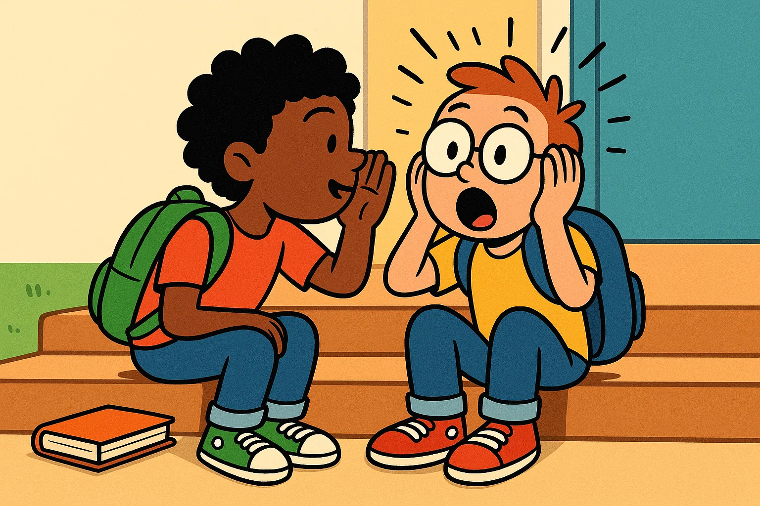Cartoon: Students react with surprise and delight to a unique and interesting fact.
