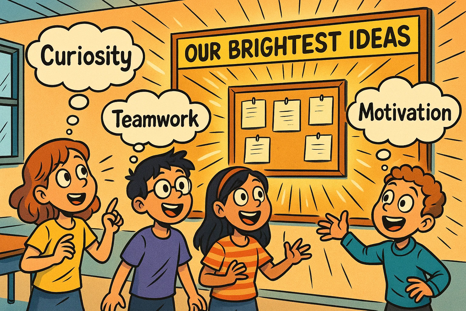 Benefits of bulletin boards for students inspiring teamwork, motivation, and curiosity.
