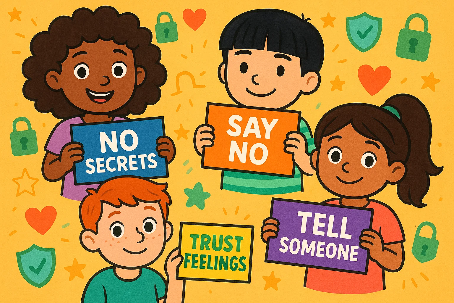 Poster with body safety rules every child should know including say no and no secrets. Poster with body safety rules every child should know including say no and no secrets.