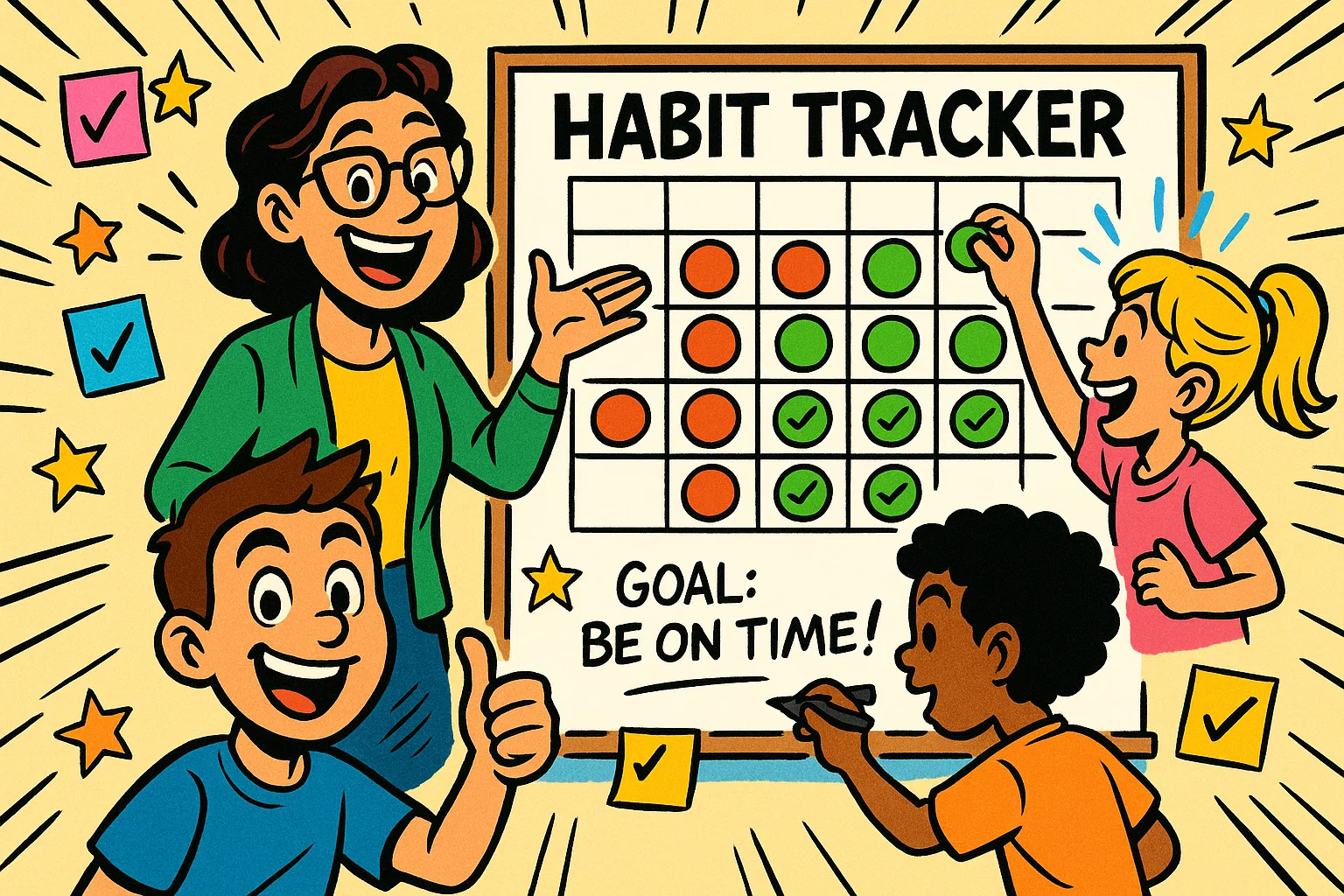 Classroom strategies to maintain habits shown in cartoon with teacher and students. Classroom strategies to maintain habits shown in cartoon with teacher and students.