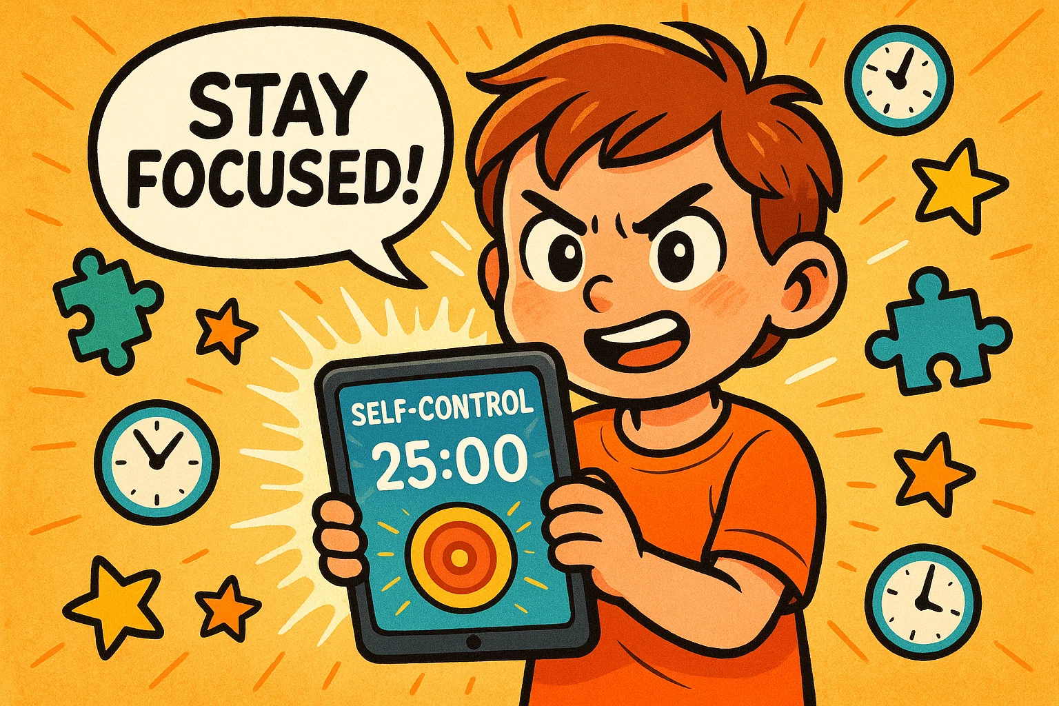Child using digital tools and apps to improve self control focus and patience.