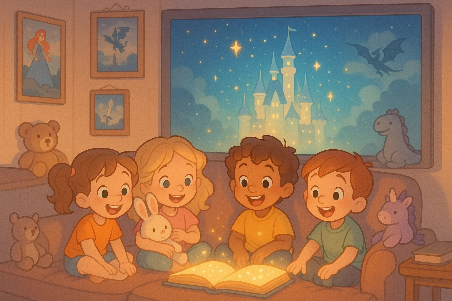 Children enjoying Disney trivia for kids fun quiz in a bright family cartoon room. Children enjoying Disney trivia for kids fun quiz in a bright family cartoon room.