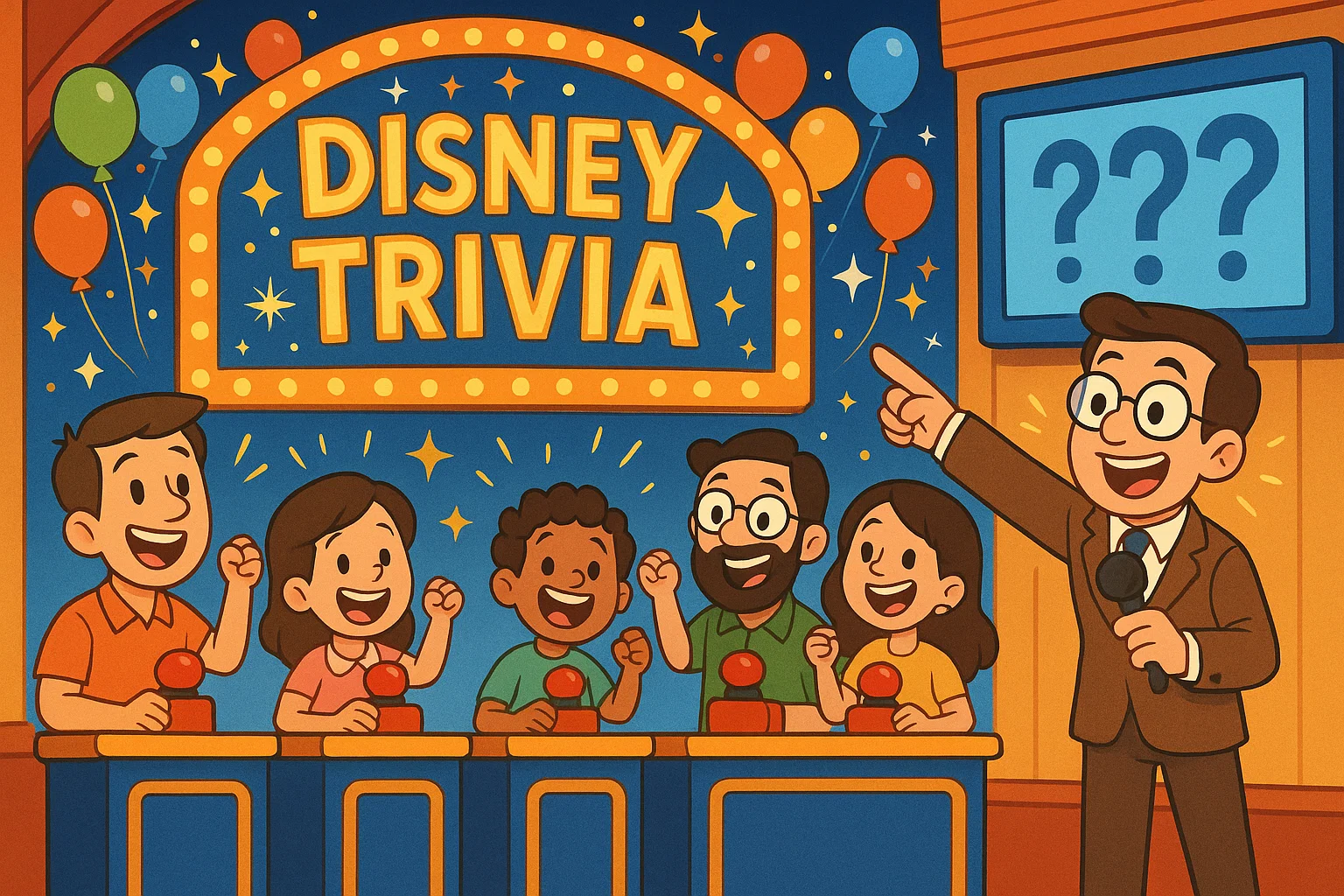 Family enjoying Disney trivia questions game night with kids and parents. Family enjoying Disney trivia questions game night with kids and parents.