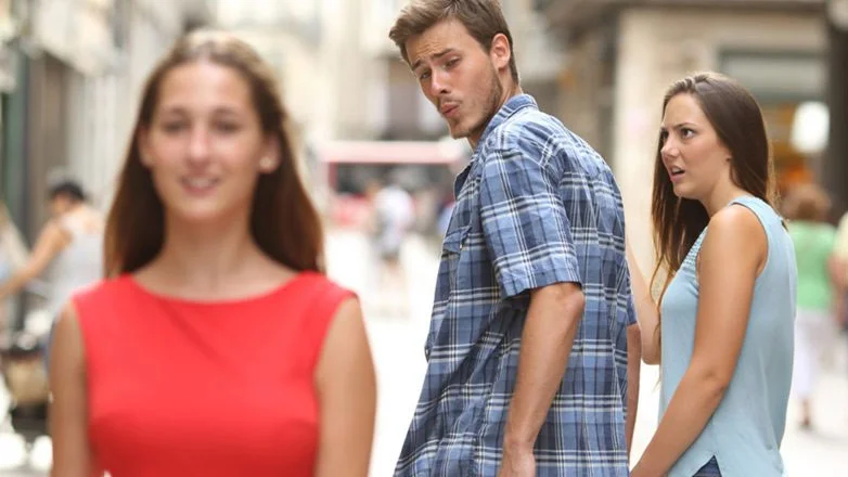  Distracted boyfriend school focus joke about losing attention in class.
