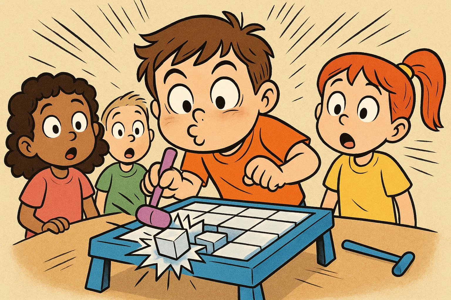 Kids playing Don’t Break the Ice game to build anticipation and impulse control.