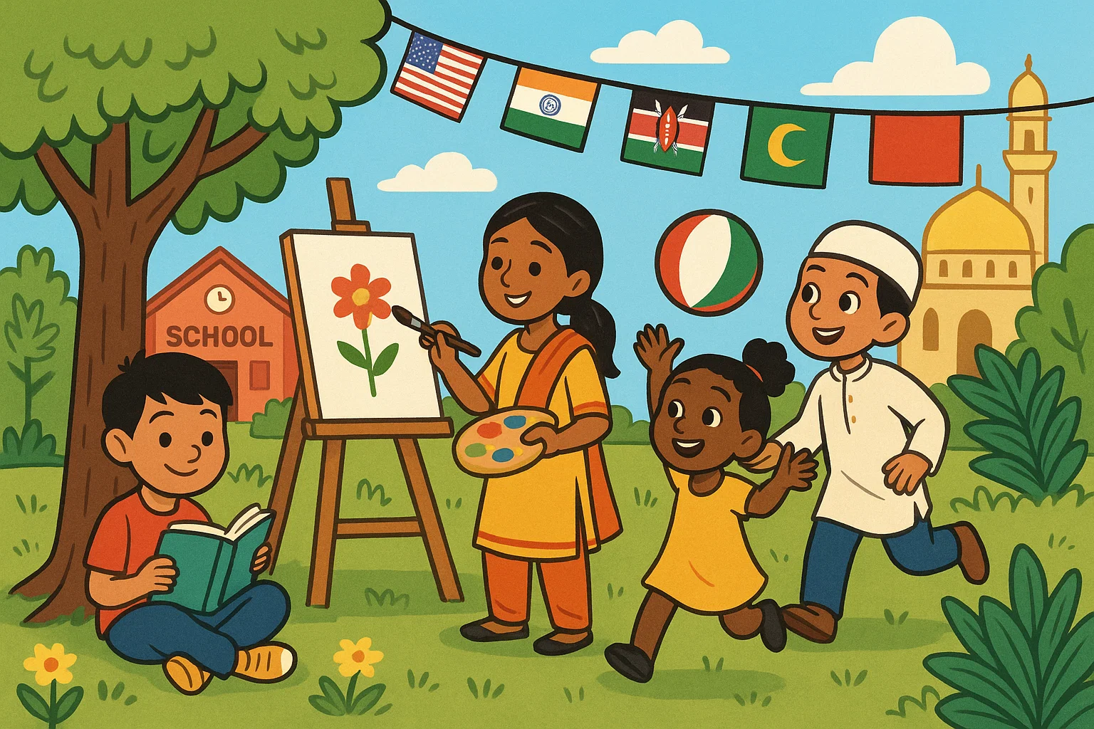 Role of environment and culture in child development shown with diverse kids playing. Role of environment and culture in child development shown with diverse kids playing.