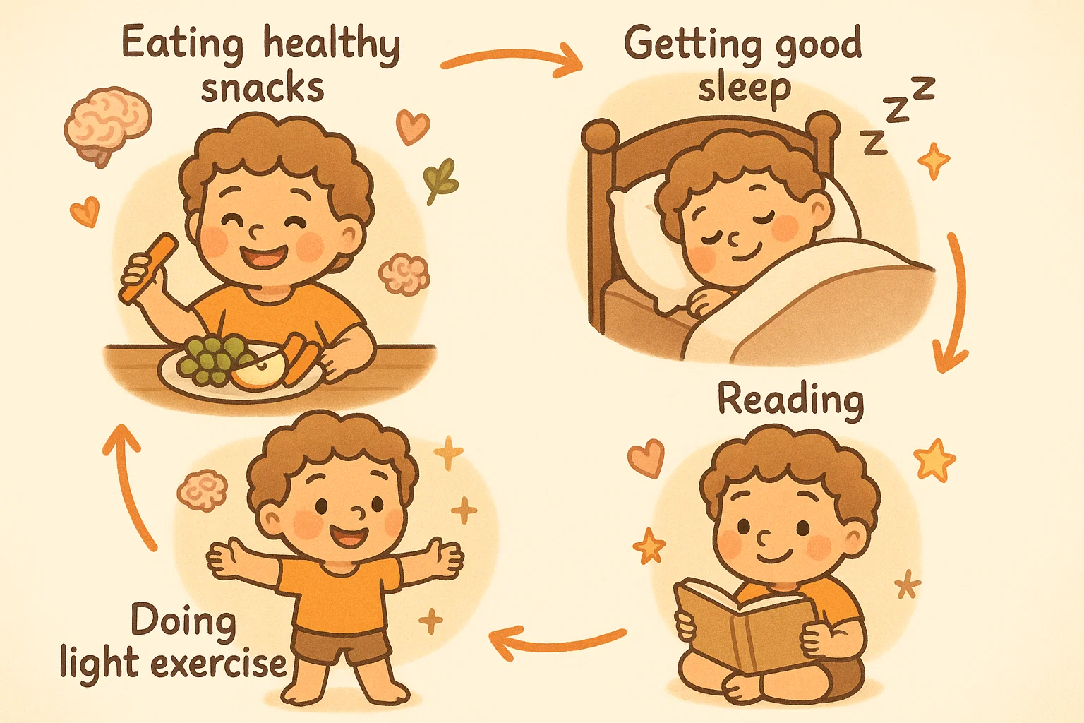 Child follows everyday habits like sleep and healthy food to boost memory naturally. Child follows everyday habits like sleep and healthy food to boost memory naturally.