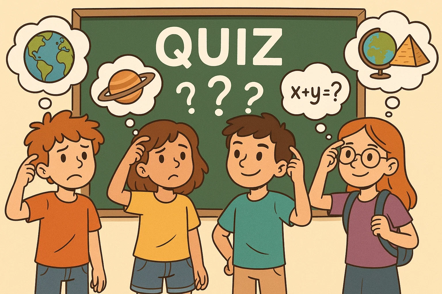 Older kids solving hard true or false questions on science and history. Older kids solving hard true or false questions on science and history.