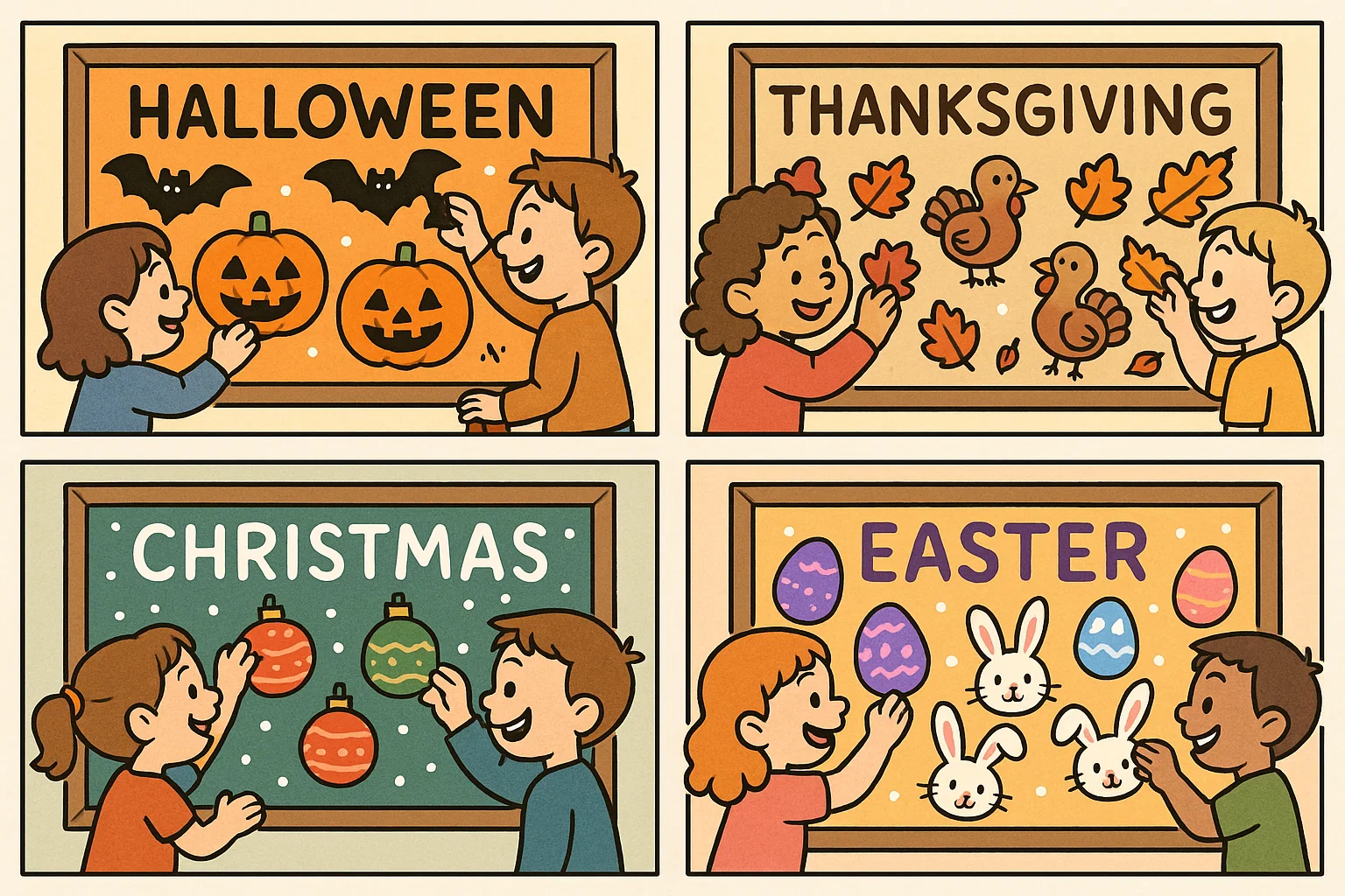 Holiday bulletin board ideas for classroom with festive seasonal decorations. Holiday bulletin board ideas for classroom with festive seasonal decorations.