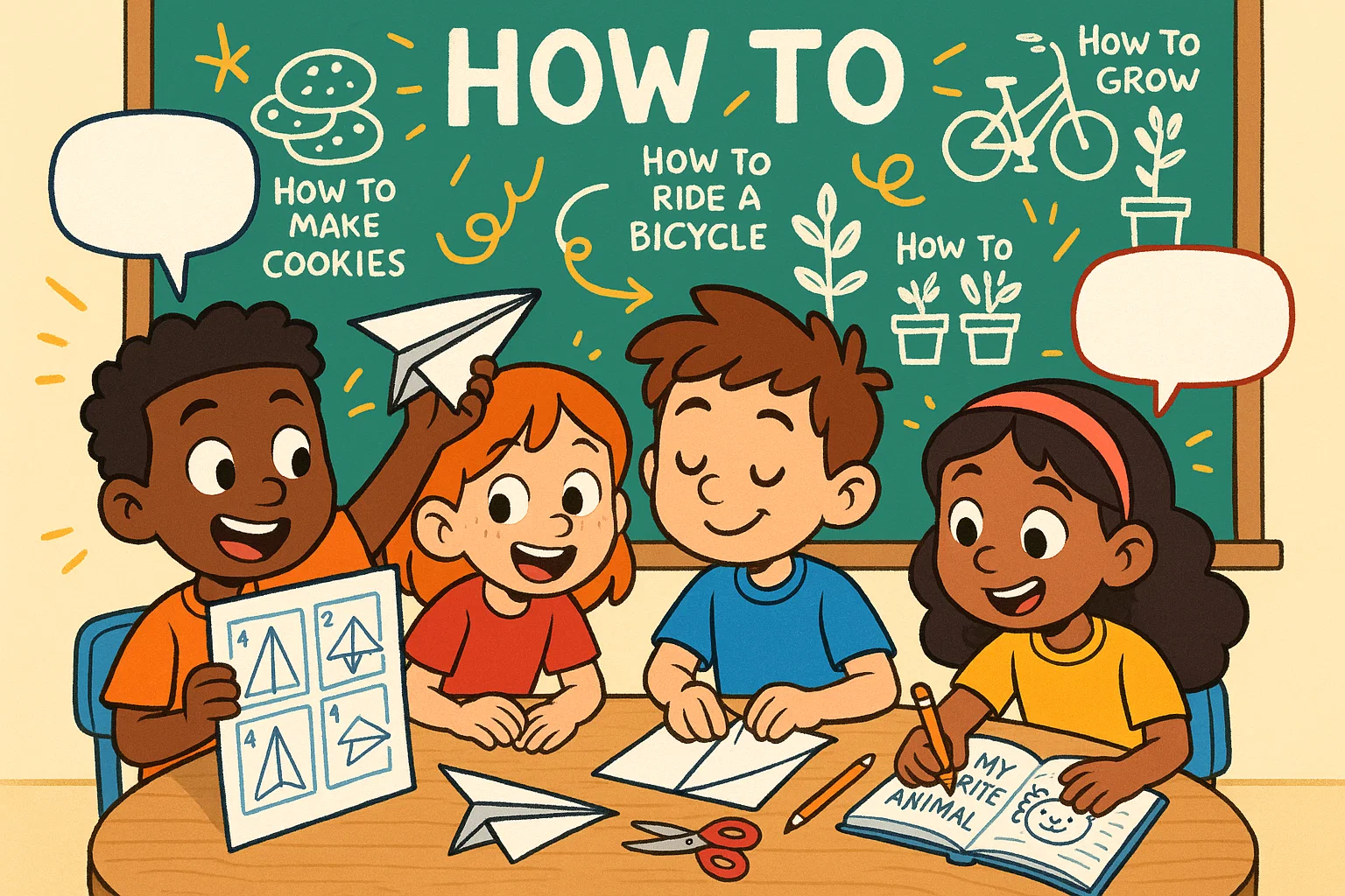 Cartoon of informative writing prompts for 2nd grade students in classroom activity. Cartoon of informative writing prompts for 2nd grade students in classroom activity.