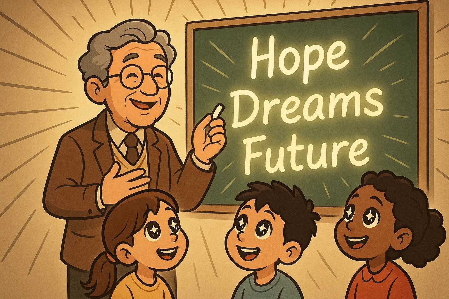 Teacher sharing inspirational Teachers Day quotes with students in classroom. Teacher sharing inspirational Teachers Day quotes with students in classroom.