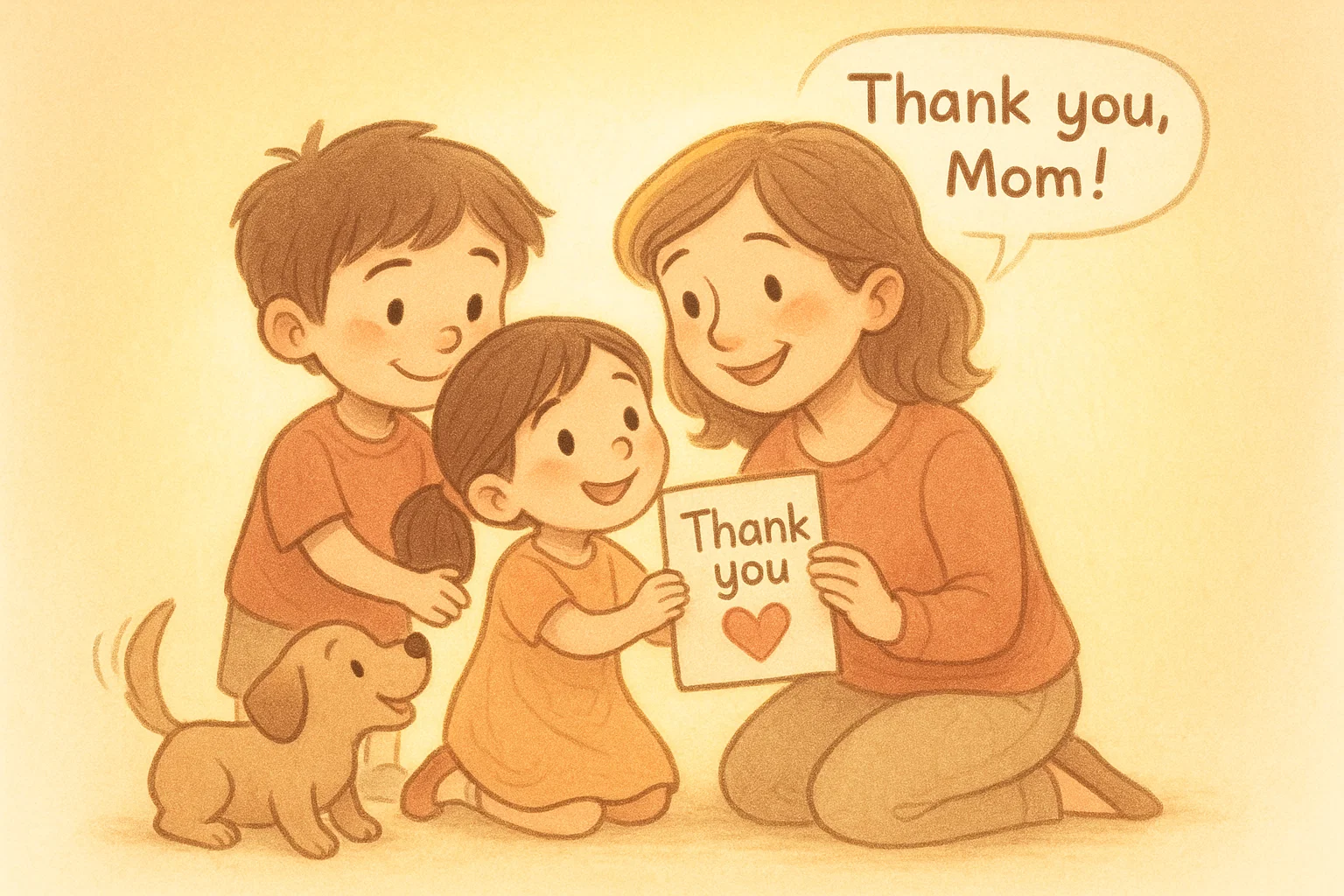 Kids showing gratitude and empathy to parents through a kind gesture.