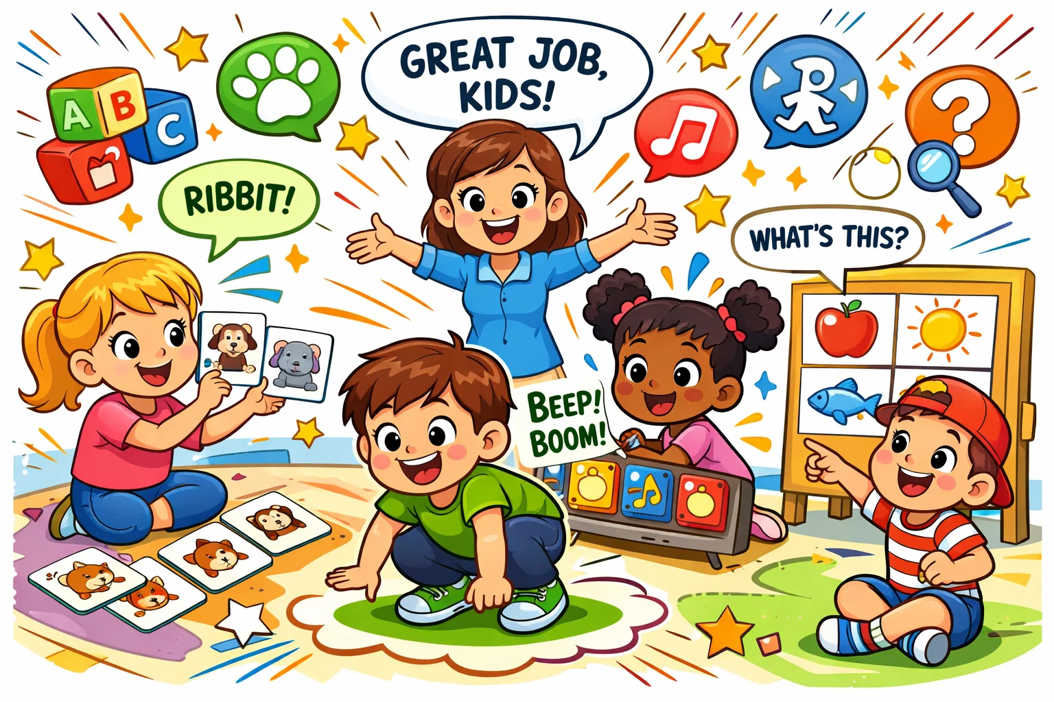 More educational games for kids with animal cards, sound matching, and movement play.
