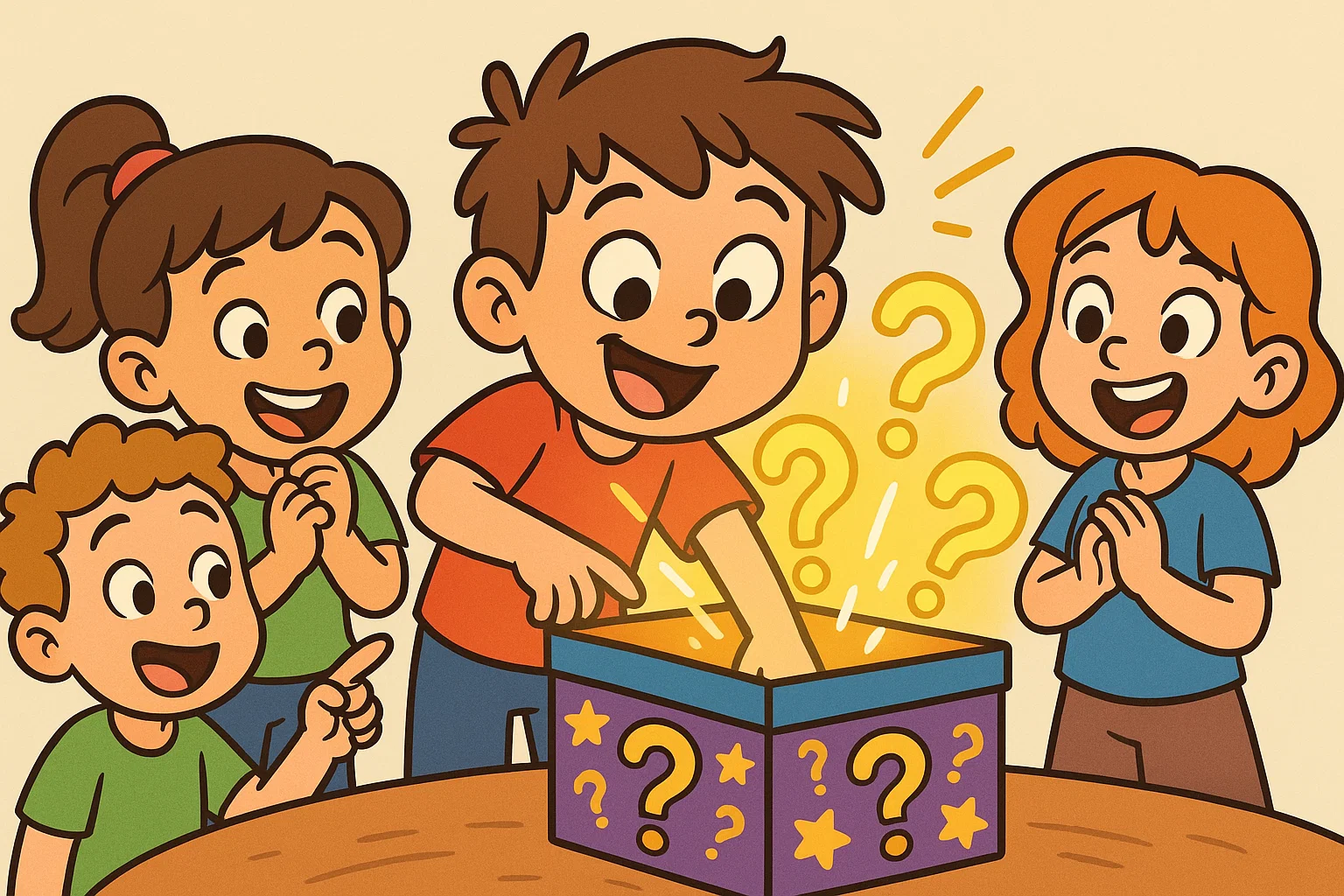 Mystery box game for kids with child guessing hidden objects in play. Mystery box game for kids with child guessing hidden objects in play.
