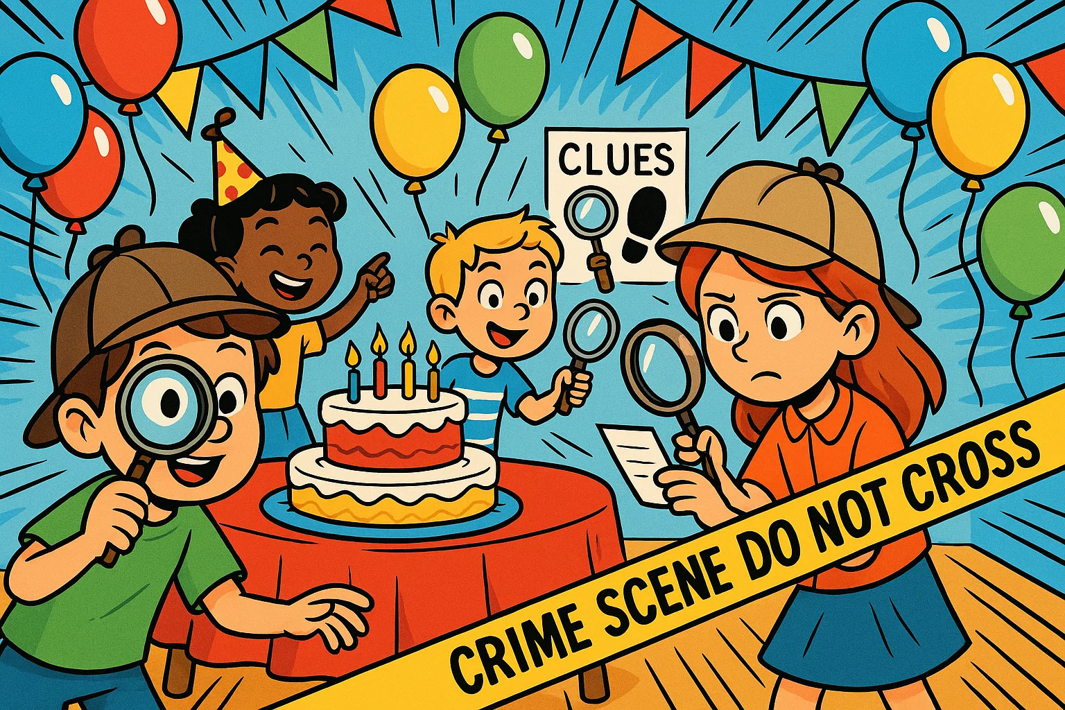 Mystery party games for kids with detective activities and fun clues. Mystery party games for kids with detective activities and fun clues.