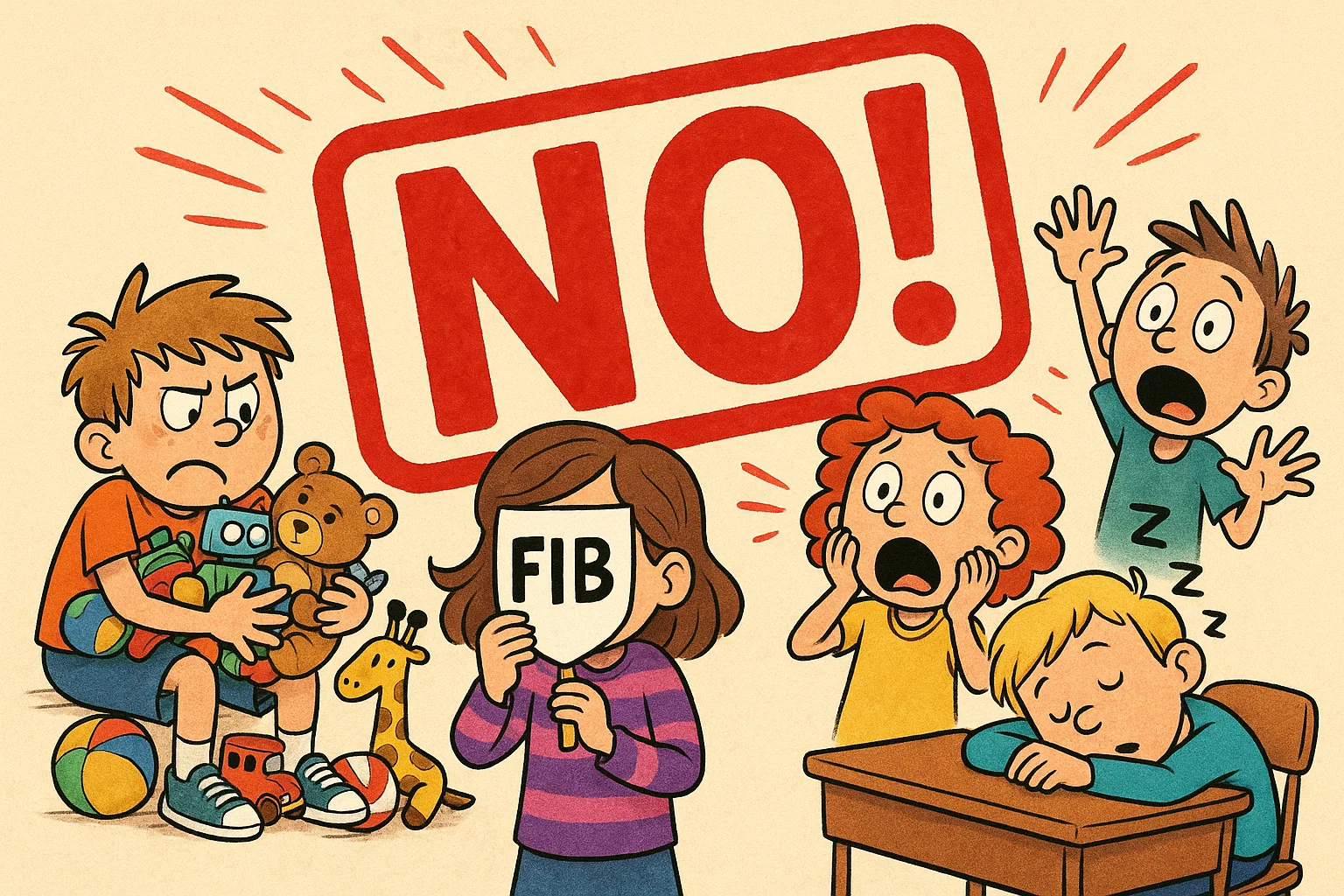 Cartoon children showing negative character traits like selfishness and laziness. Cartoon children showing negative character traits like selfishness and laziness.