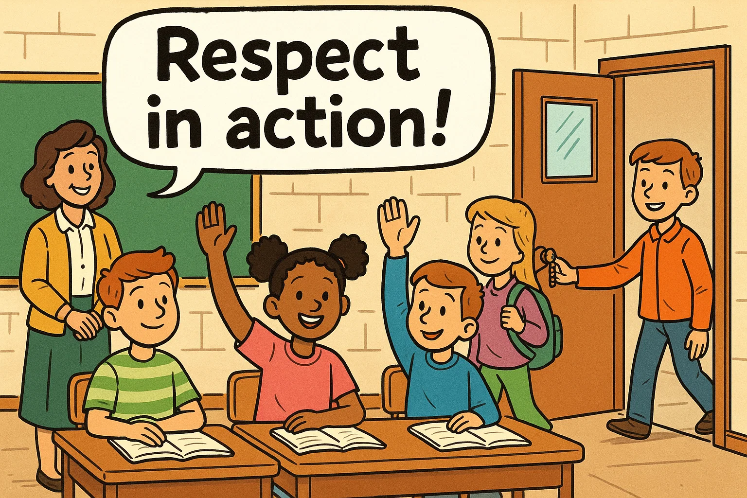 Cartoon kids showing respect to people rules and surroundings. Cartoon kids showing respect to people rules and surroundings.