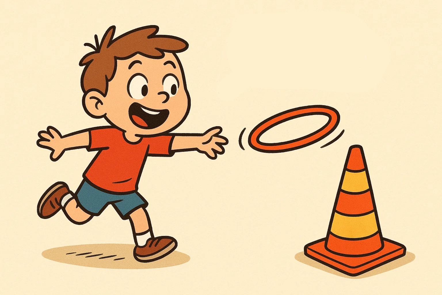 Cartoon illustration of a joyful child using a large hula hoop as a jump rope, leaping high off the ground. Cartoon illustration of a joyful child using a large hula hoop as a jump rope, leaping high off the ground.