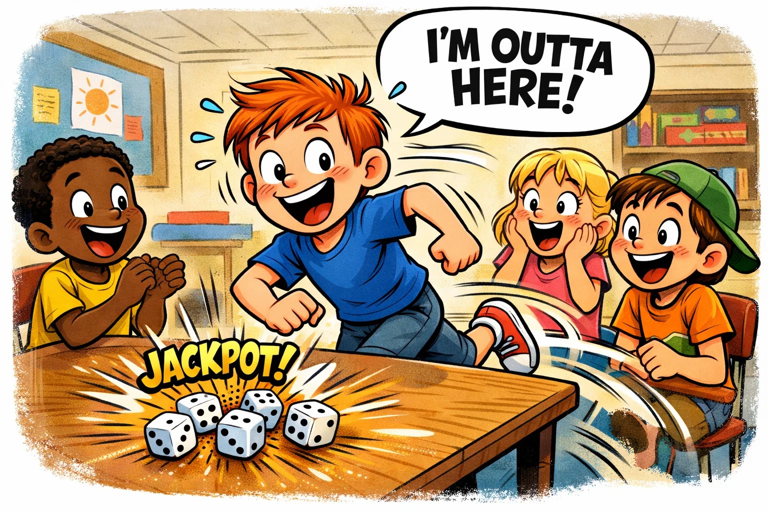 Run for It is a sequence-based game that helps children understand number order.
What You Need
Six cubes
Score paper
How to Play
A player rolls the full set and looks for sequences such as 1-2 or 1-2-3. Each number in a valid sequence starting from 1 is worth 5 points. For example, a result of 1-2-3-5-6-6 earns 15 points for the 1-2-3 sequence because the 4 is missing.
Skills Kids Practice
This game is excellent for number sequencing and visual discrimination.
Easy Variations
Allow sequences to start from any number, such as 3-4-5, to make scoring easier for younger players.
Fifty
Fifty is a fast-moving game where players race to a specific total.
What You Need
Two cubes
Score sheet
How to Play
Players roll both cubes at the same time. You only score on doubles. Double 1s, 2s, 4s, and 5s are worth 5 points. Double 6s are worth 25 points, while double 3s reset the player’s total score to zero. The goal is to be the first to reach 50 points.
Skills Kids Practice
Fifty teaches doubling, pattern recognition, and simple risk assessment. It is a fun way to show that some outcomes are more valuable than others.
Easy Variations
For preschoolers, ignore the wipeout rule and just count how many doubles they roll in 10 rounds.
Knock Out
Knock Out is a competitive math game that adds a light elimination twist.
What You Need
Two cubes
A list of players
How to Play
At the start of the round, choose a knock-out number. Each player rolls on their turn. If they roll the knock-out number, they are out for that round; if not, they add the sum to their score. After the agreed number of rounds, the player with the highest total wins.
Skills Kids Practice
This game helps with mental addition and introduces the concept of elimination in a friendly format.
Easy Variations
Instead of removing players from the round, give a penalty point to anyone who hits the target number so everyone keeps playing until the end of the game.
Three or More
Three or More is a game about collecting matching sets, similar to simplified poker for children.
What You Need
Five cubes
Score sheet
How to Play
The player rolls all five pieces. If they get three or more of a kind, they score points - for example, 3 of a kind = 3 points and 5 of a kind = 12 points. If they only get a pair, they may reroll the other three pieces once more to chase a third match.
Skills Kids Practice
This game is fantastic for pattern recognition and basic probability.
Easy Variations
Award one point for a simple pair to make the game feel more rewarding for preschoolers.
Roll and Cover
Roll and Cover is a staple in early childhood classrooms because it neatly bridges the gap between dice and math.
What You Need
Two cubes
A printable game board with numbers 2-12
Markers (buttons, cereal, or tokens)
How to Play
A player rolls both dice and calculates the sum. They then cover that number on the board. The activity works solo or with a partner. The first player to cover all numbers wins.
Skills Kids Practice
This game is especially useful for subitizing and addition fluency. Activities that connect numerals, quantities, and movement can also support early math development.
Easy Variations
Use a roll and color version where children fill in the numbers with crayons, adding an element of art and creativity.
Roll and Write
Roll-and-write games are designed to support number formation and handwriting practice.
What You Need
One number cube
A sheet with columns labeled 1-6
How to Play
The player rolls the die and writes the number - or the number word - in the matching column. The goal is to see which column reaches the top first.
Skills Kids Practice
This supports handwriting, fine motor control, and basic graphing or data collection.
Easy Variations
Use two cubes and have children write the full addition sentence each time they roll, such as 2 + 3 = 5.
Addition and Subtraction Practice
You can turn almost any dice roll into a targeted math-practice activity.
What You Need
Two cubes (or three for a challenge)
Paper and pencil
How to Play
For addition practice, the player rolls both dice and writes the sum. For subtraction practice, the child subtracts the smaller number from the larger one. For multiplication practice, the child multiplies the two numbers rolled.
Comparison of Math Focus
Game Type
Primary Skill
Age Group
Addition
Summation & Number Bonds
5-8
Subtraction
Difference & Comparison
6-9
Multiplication
Equal Groups (Doubles)
8+

Final Tips for Parents and Teachers
To keep dice games effective and enjoyable, try these strategies:
Start With Simple Rules
Begin with a one-cube mechanic. As the child becomes more comfortable with turn taking and counting dots, introduce a second cube to transition into more advanced math games.
Keep Score Only When Needed
For younger children, the sound and action of the roll can be reward enough. You do not always need a running tally; sometimes the goal can simply be to finish the bug drawing or cover the full board.
Rotate Games by Mood and Age
If a child is energetic, choose a fast-paced option like Bunco. If they need quiet time, a roll and color activity may fit better. Rotating developmentally appropriate games keeps play feeling fresh.
Playful practice such as dice games can strengthen mental-math fluency, especially when it is used alongside more structured instruction.
Frequently Asked Questions
