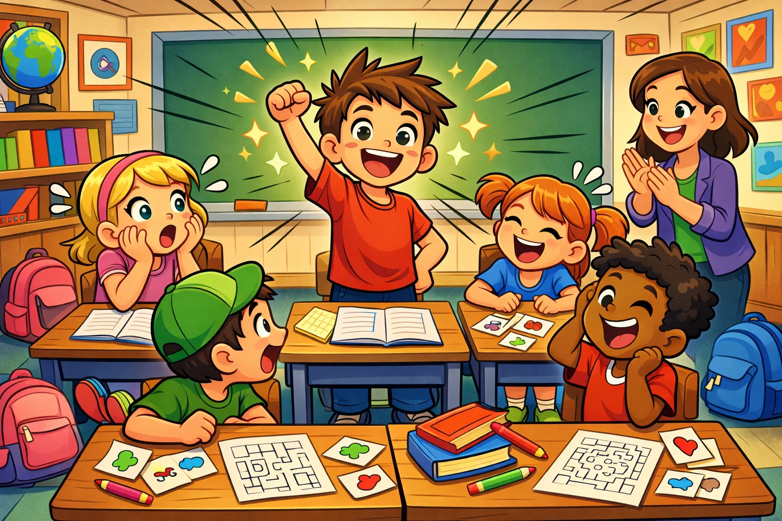  School riddles for 8 year olds in a lively classroom challenge.
