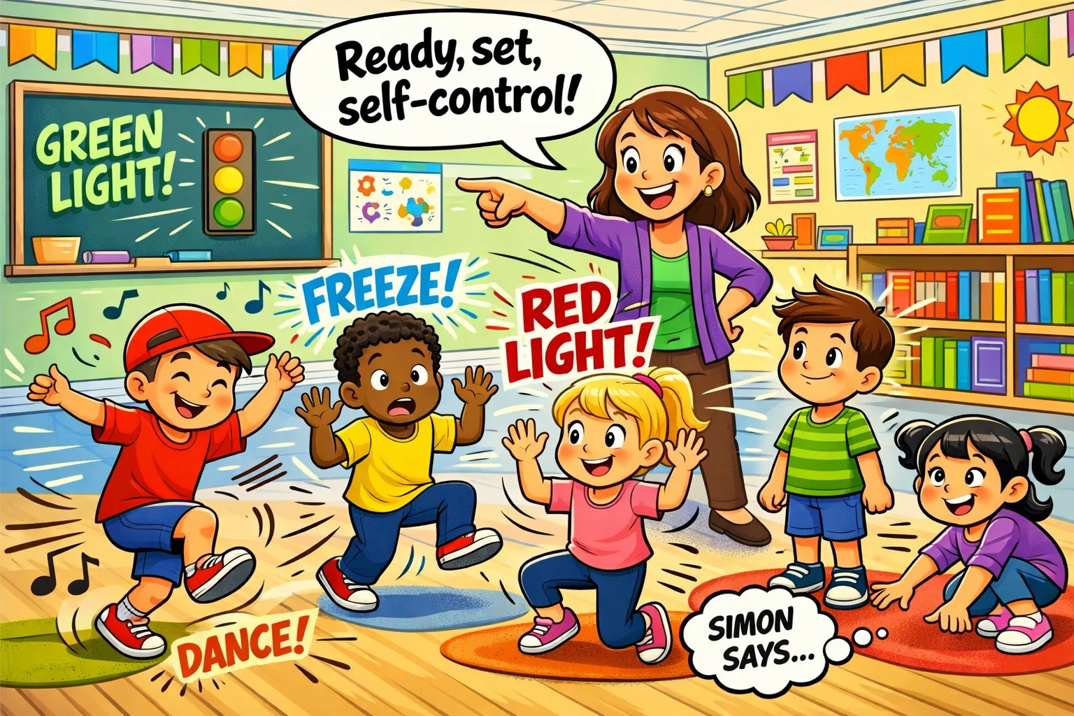 Self regulation games for classroom with kids practicing focus and self control.
