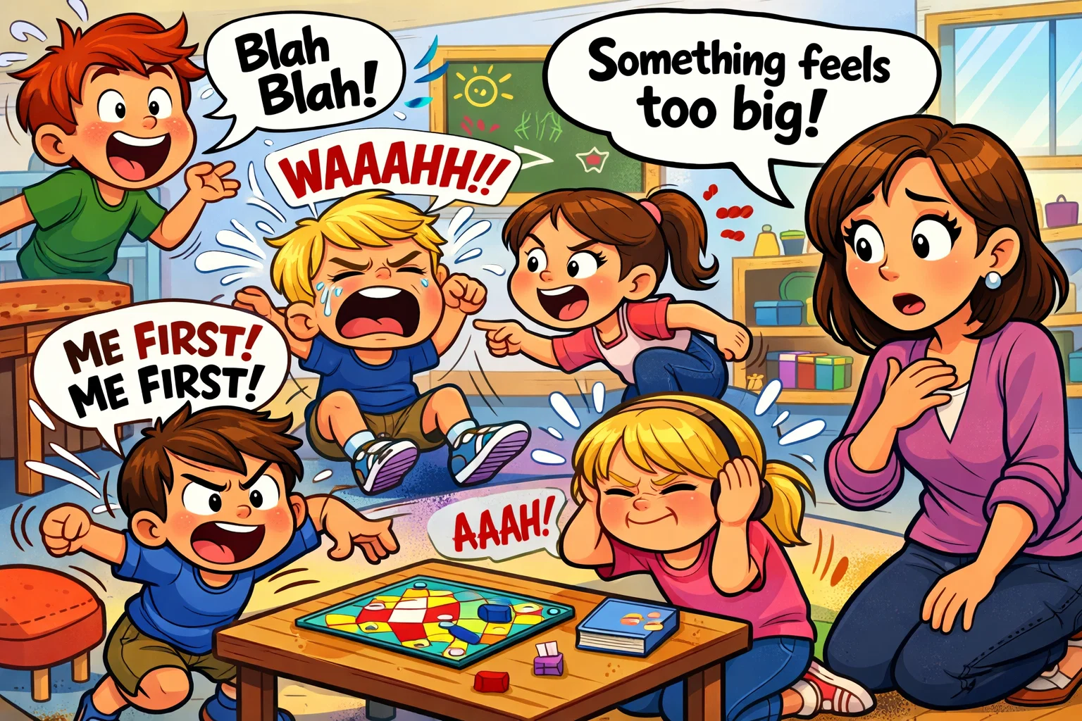 Signs of poor self regulation in kids with impulsive and overwhelmed behavior.
