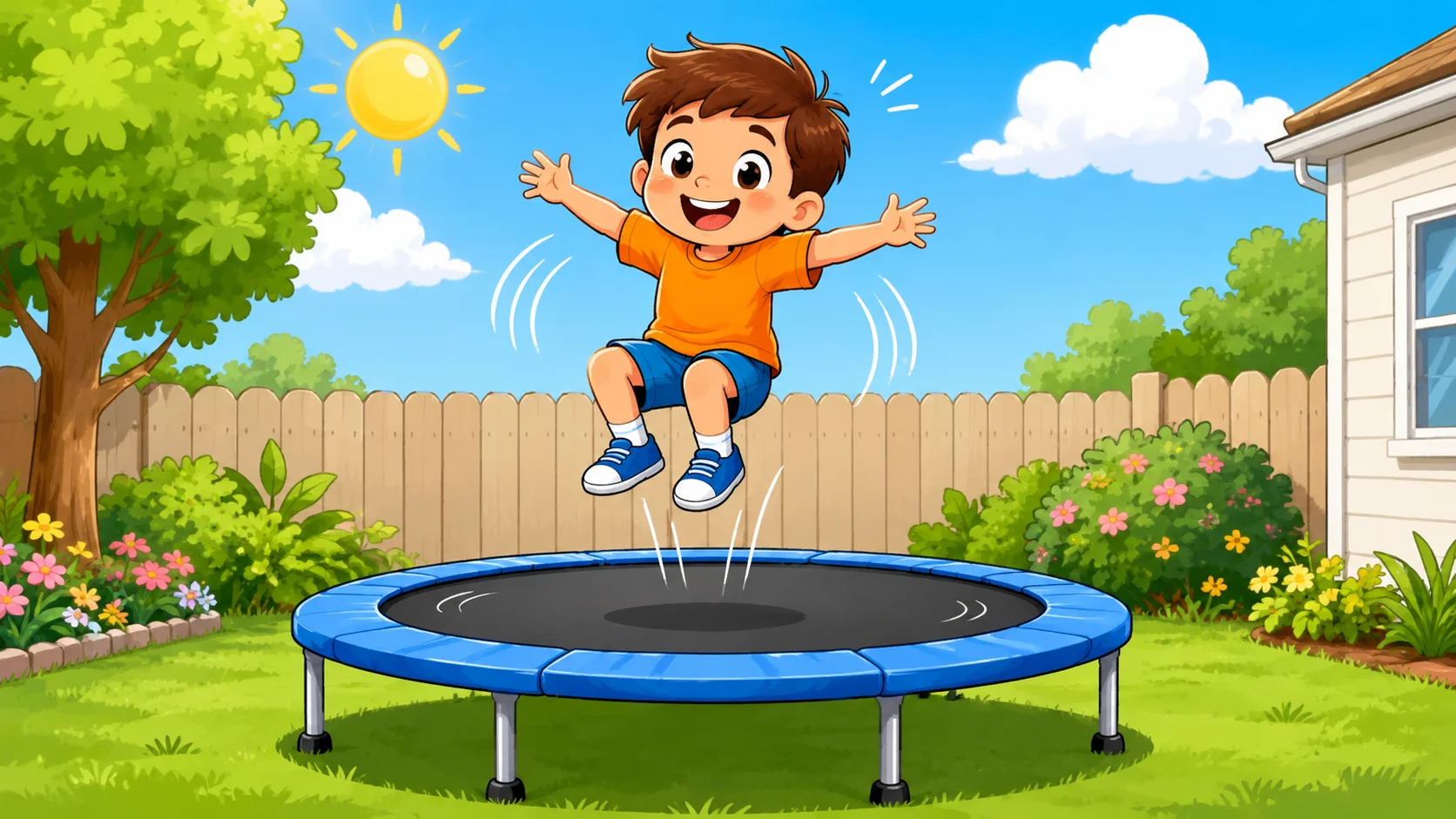 Single player trampoline game for kids with safe backyard bouncing. 
