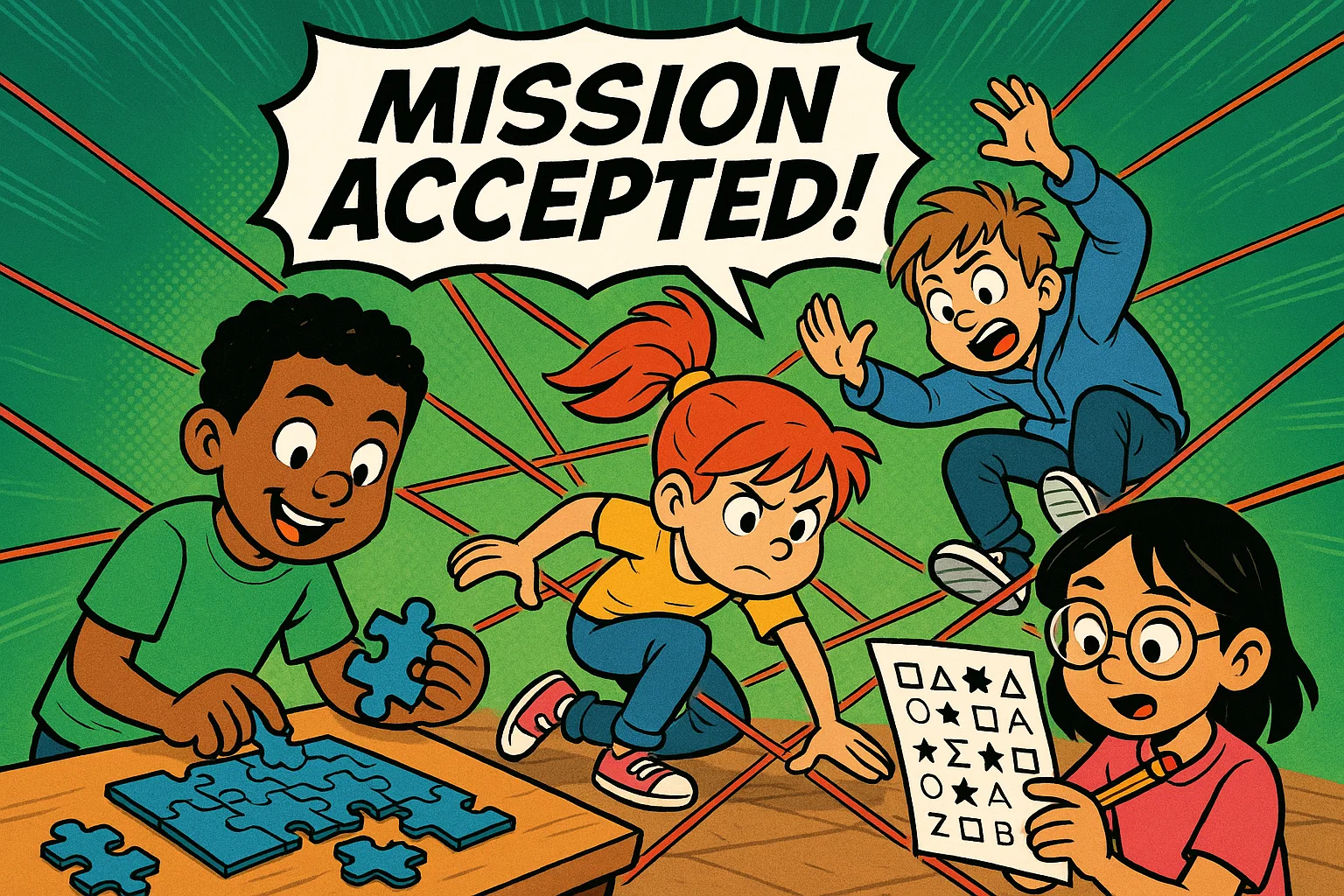 Cartoon elementary kids enjoying games and missions. Cartoon elementary kids enjoying games and missions.