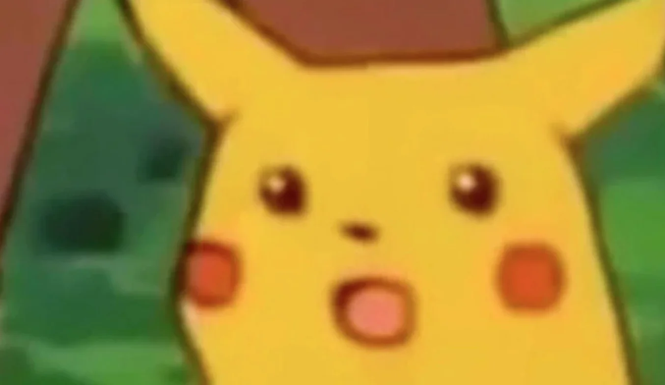Surprised Pikachu homework reaction after missing study time.
