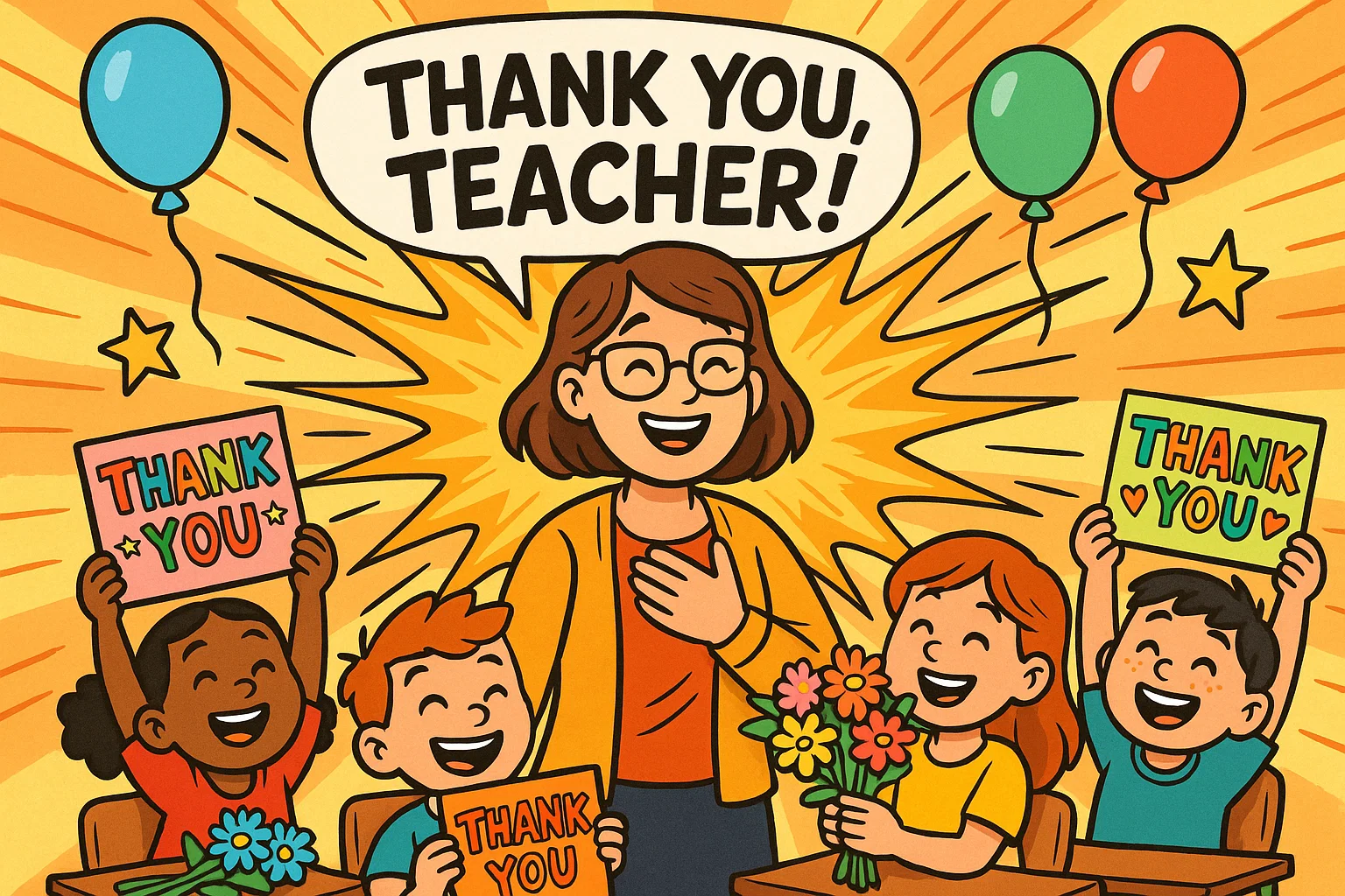 Students giving thank you cards and flowers to teacher on Teachers Day quotes. Students giving thank you cards and flowers to teacher on Teachers Day quotes.