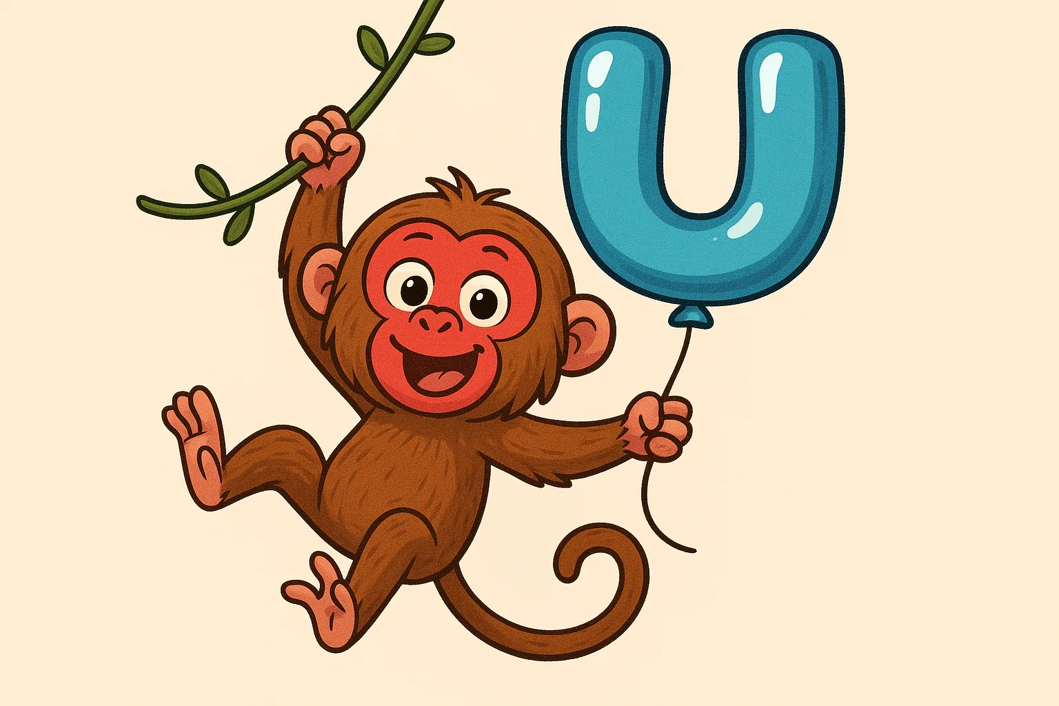 Cartoon uakari monkey with red face holding the letter U. Cartoon uakari monkey with red face holding the letter U.