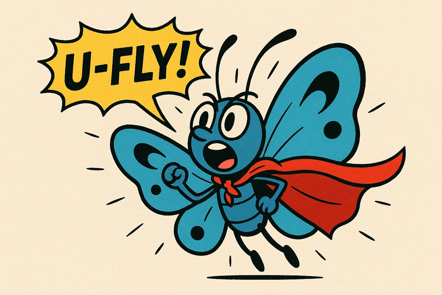 Cartoon Ulysses butterfly with blue wings flying. Cartoon Ulysses butterfly with blue wings flying.