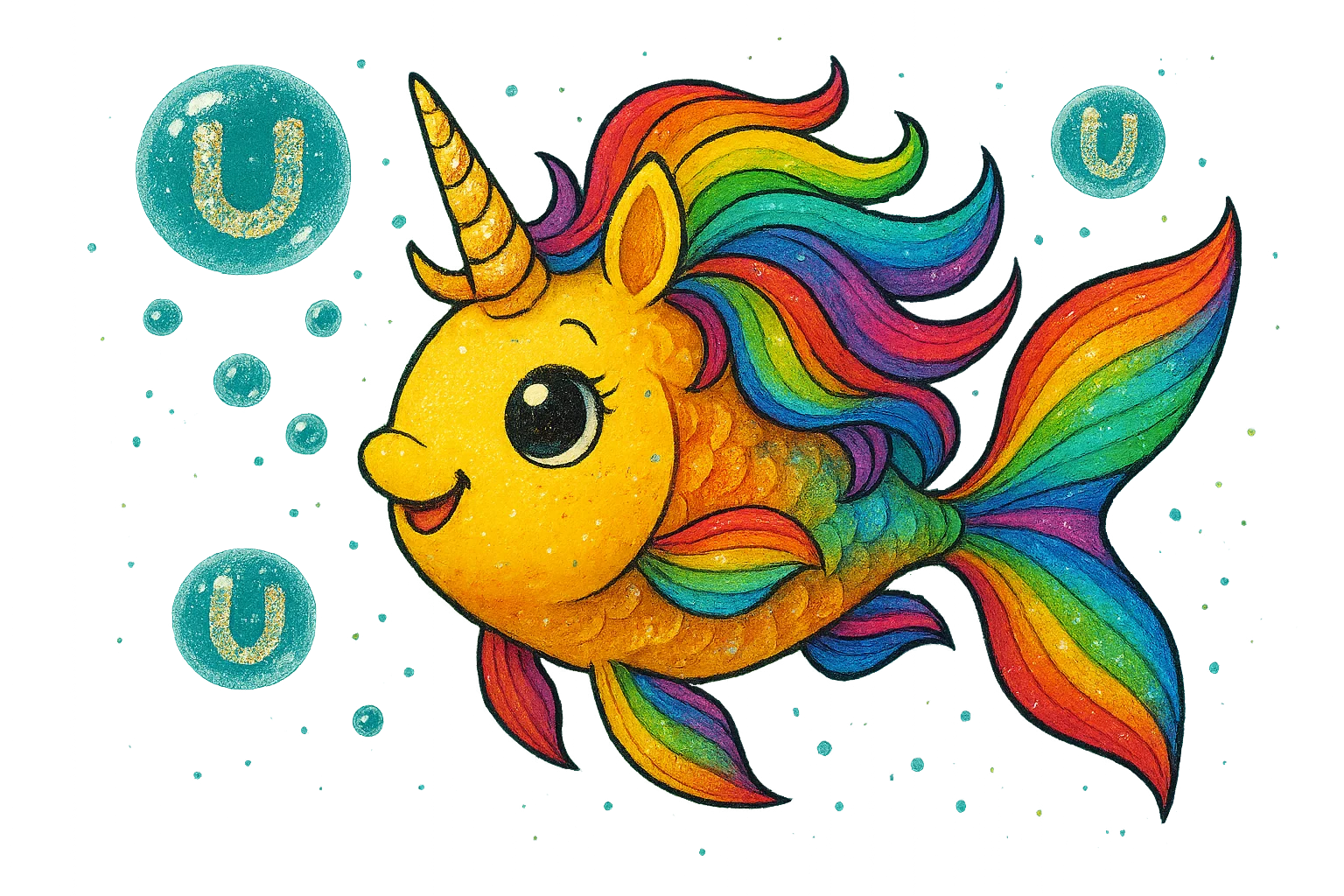 Cartoon unicorn fish with horn in coral reef. Cartoon unicorn fish with horn in coral reef.