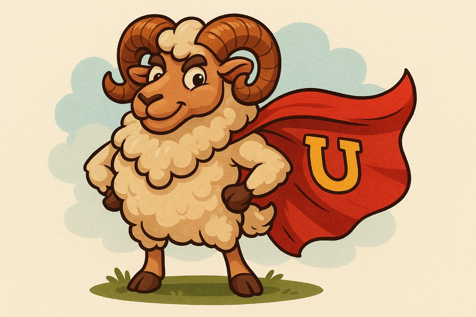 Cartoon urial wild sheep with horns standing proudly. Cartoon urial wild sheep with horns standing proudly.