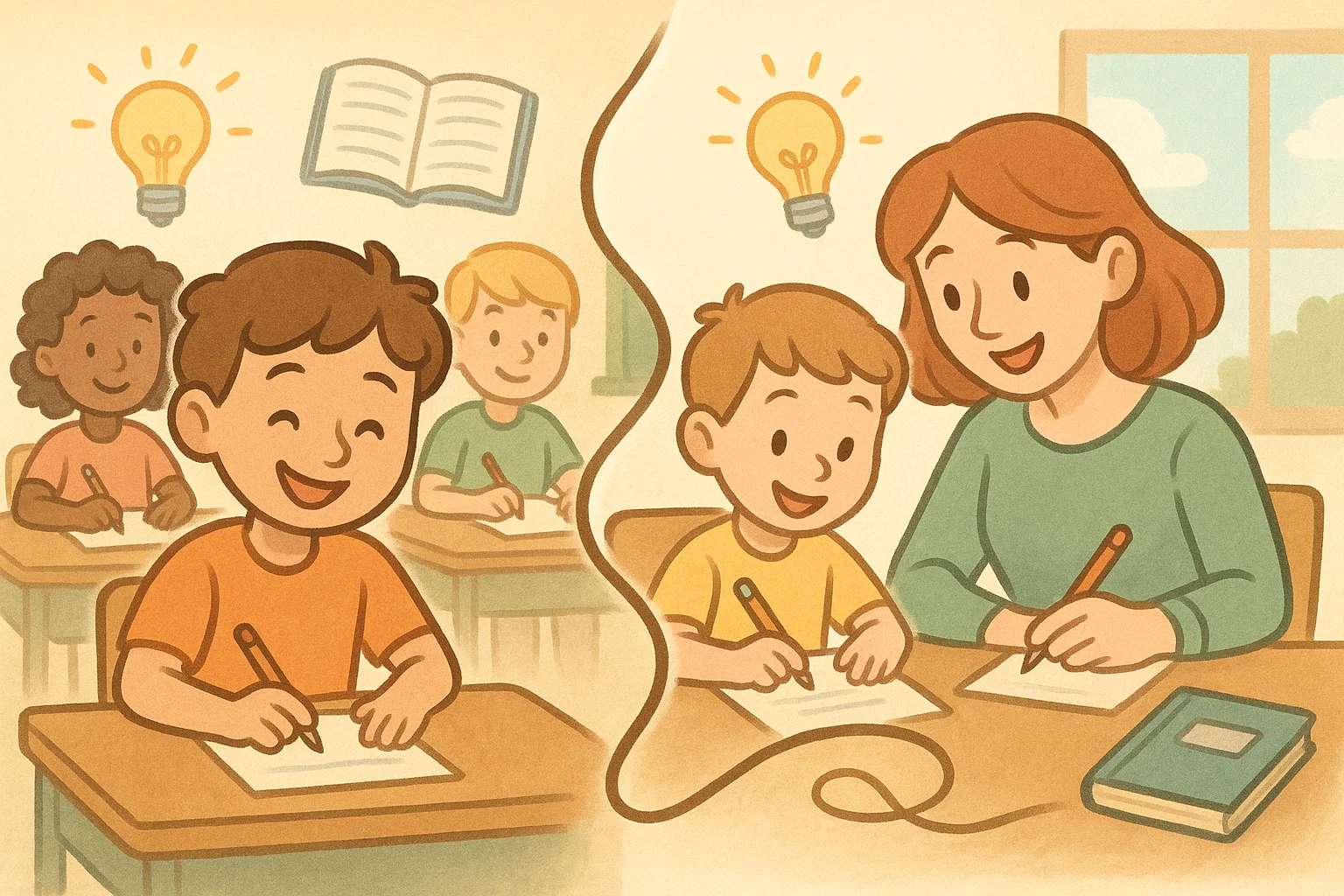  Kids using writing prompts at home and in class to practice creative writing.
