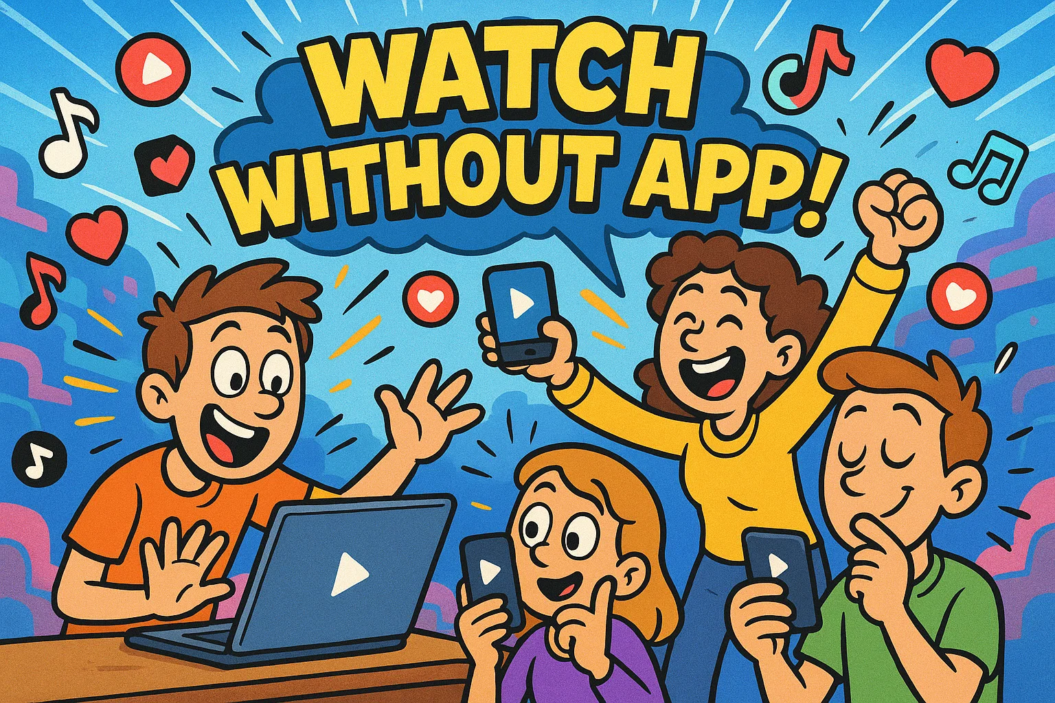 People watch TikTok online without app using laptops and phones safely. People watch TikTok online without app using laptops and phones safely.