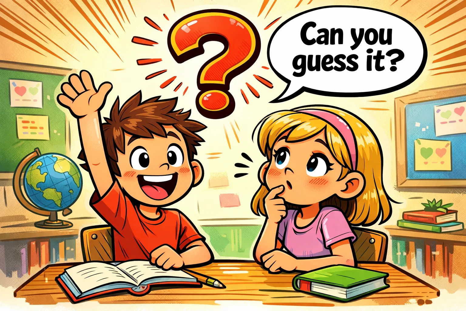  What are riddles kids thinking in class while solving a fun riddle together.
