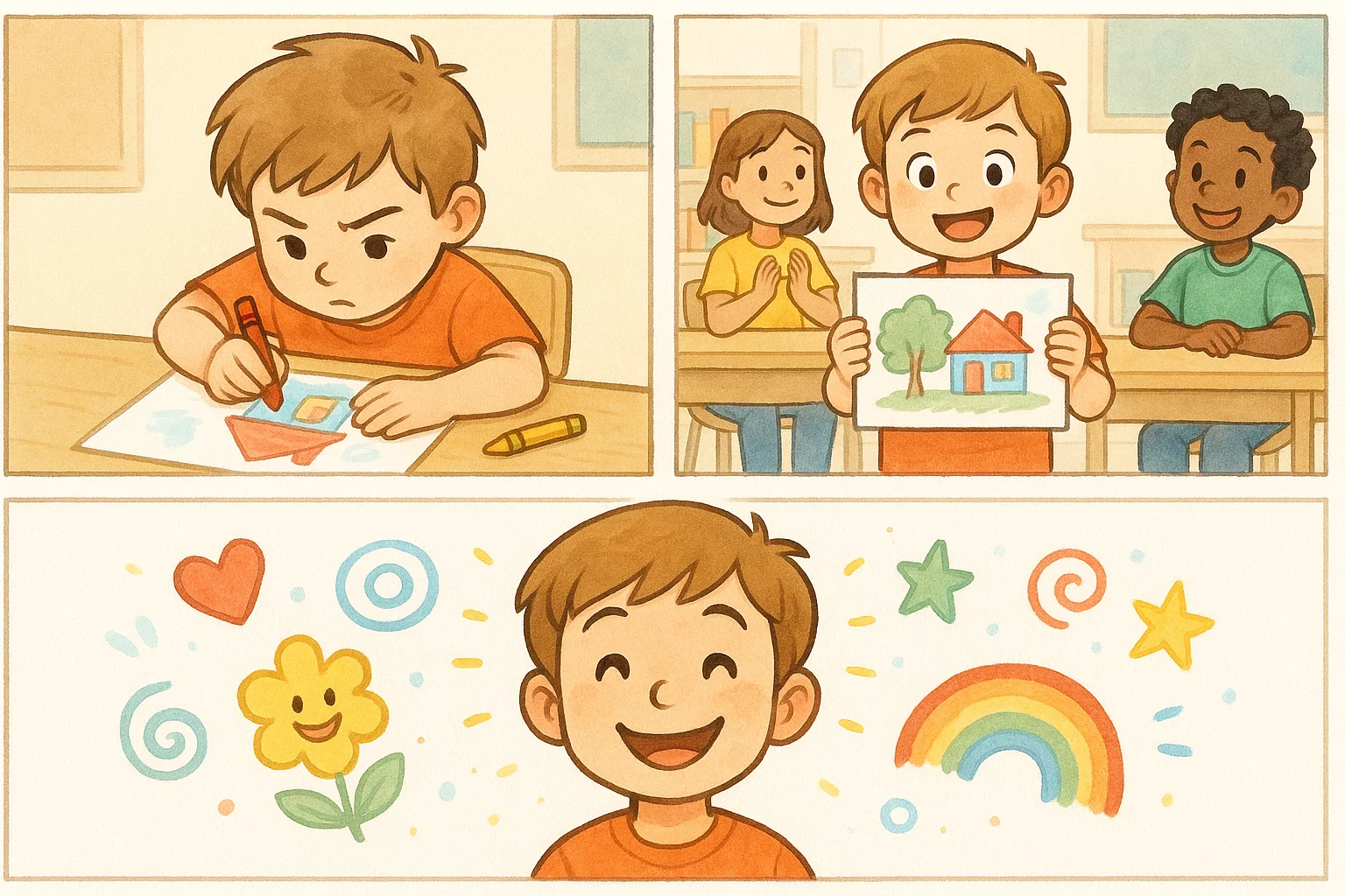 Child focused on drawing showing confidence and creativity benefits.