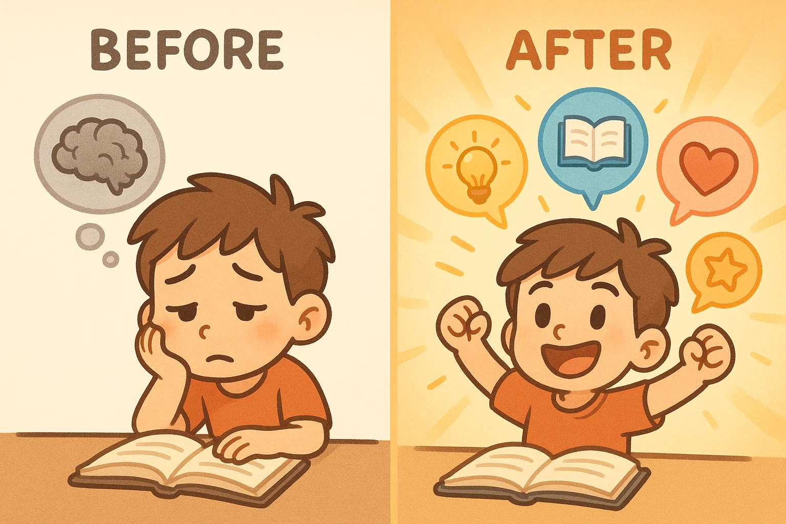 Smiling child showing benefits of brain activity like creativity and better focus.

