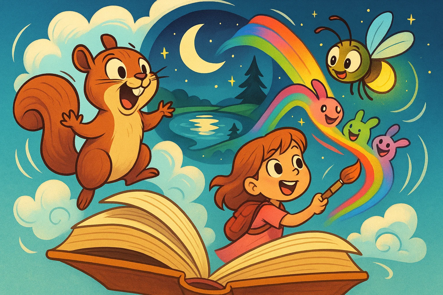 Colorful illustration of best magic stories for kids with fantasy characters.