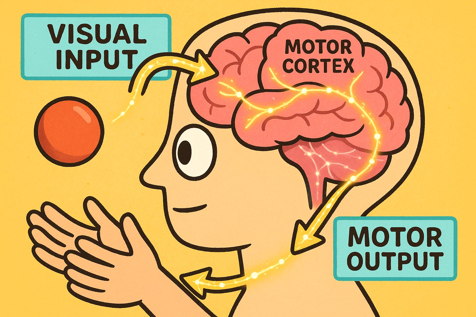 Brain visual motor pathways showing how hand-eye coordination works.