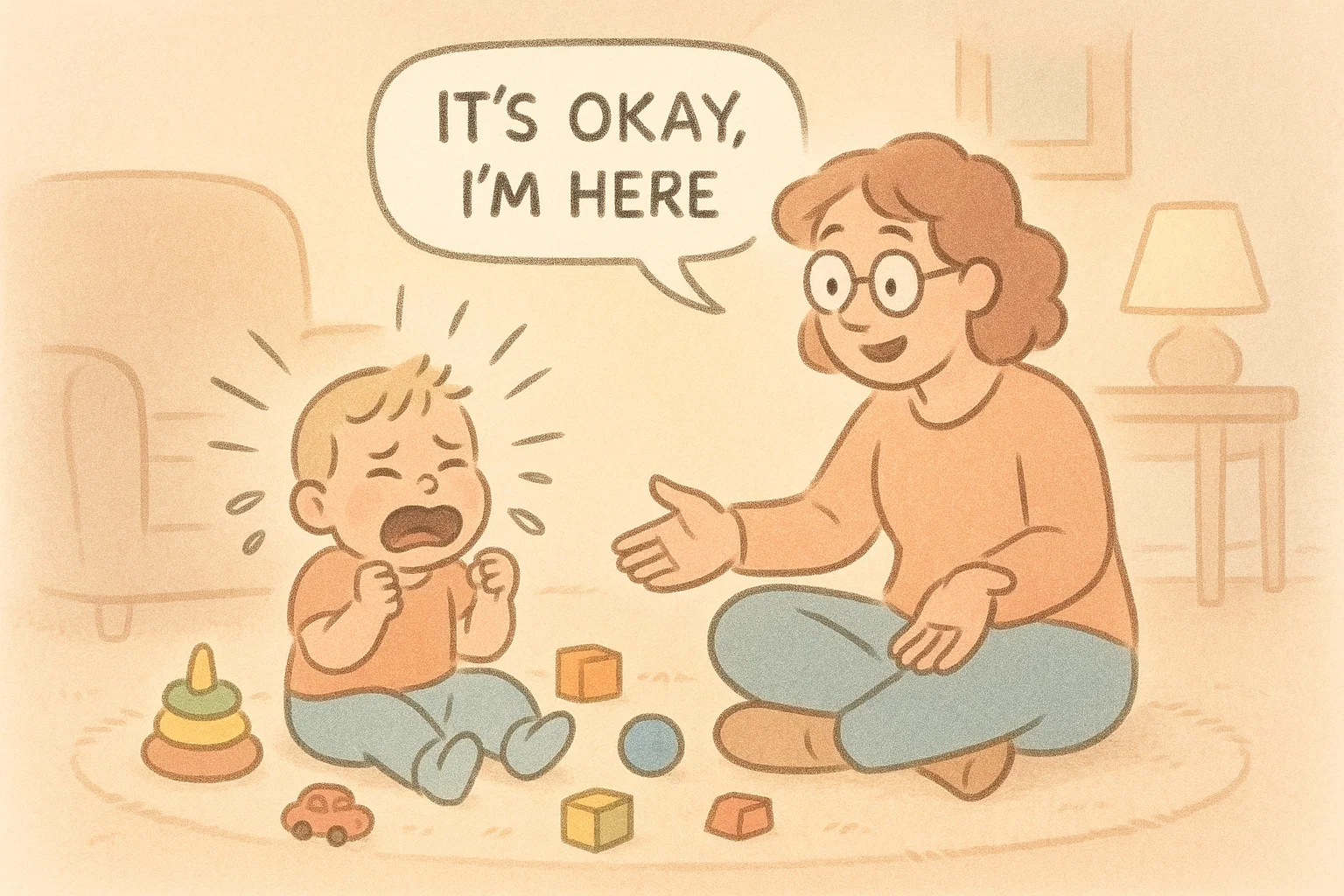 Parent calming child after meltdown with empathy and comfort in a cozy home setting.