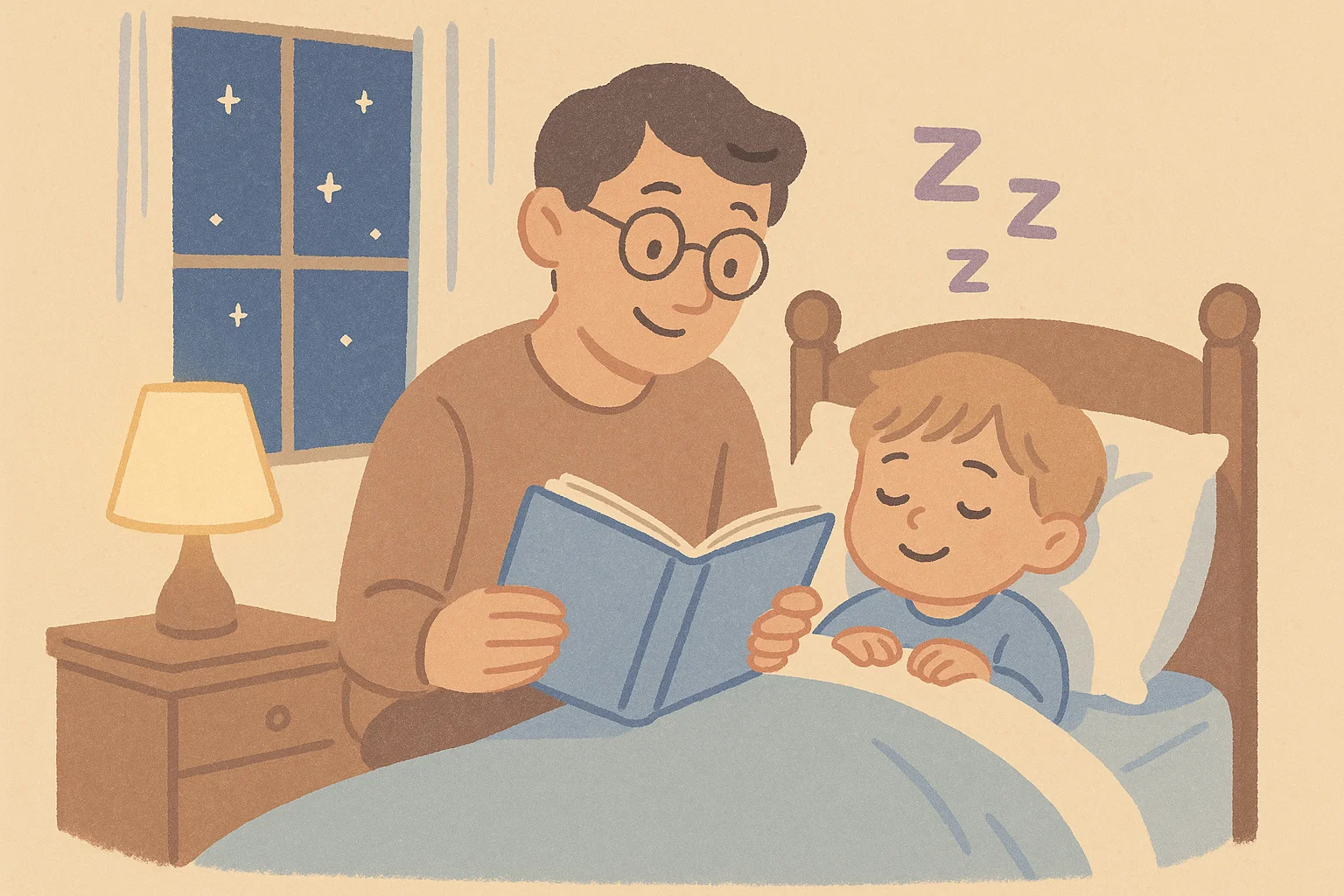 Parent reading calming bedtime stories to child in cozy bedroom for sweet dreams.